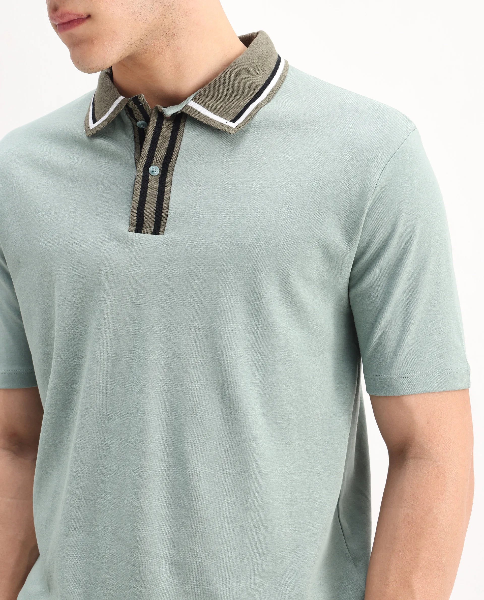 Rare Rabbit Men's Territ Dusky Turq Cotton Plain Regular Fit Half Sleeve Polo - Image 4
