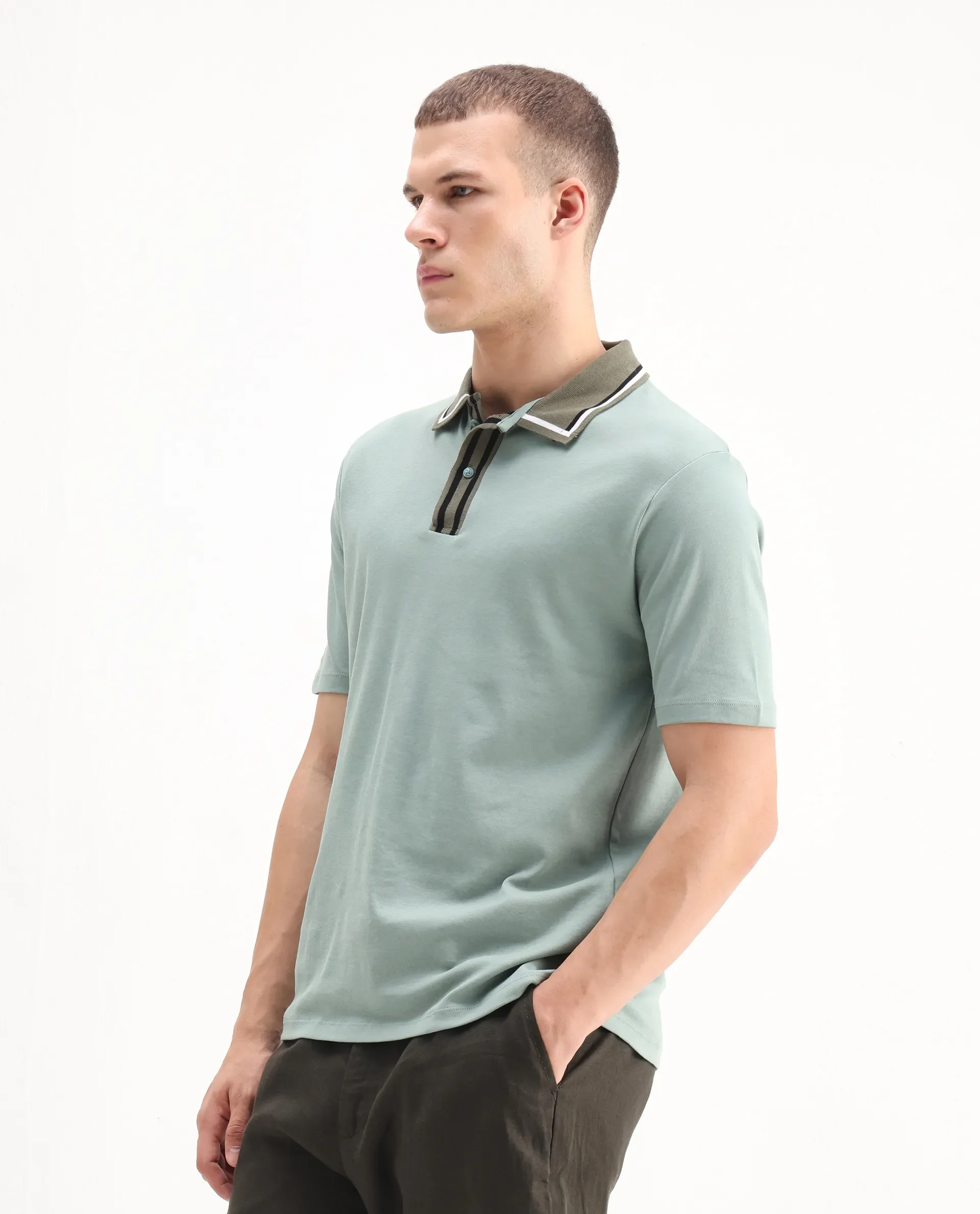 Rare Rabbit Men's Territ Dusky Turq Cotton Plain Regular Fit Half Sleeve Polo - Image 5
