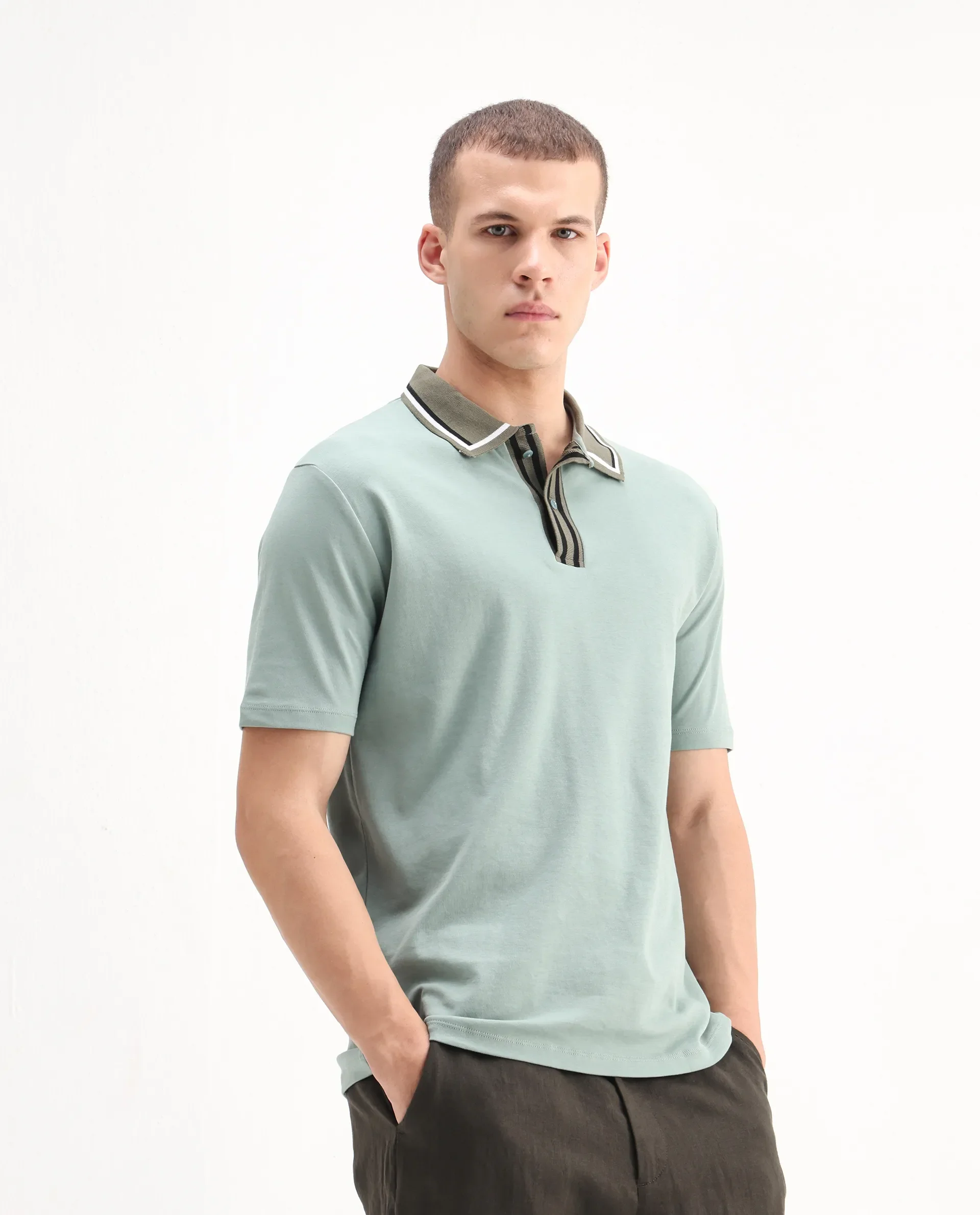 Rare Rabbit Men's Territ Dusky Turq Cotton Plain Regular Fit Half Sleeve Polo - Image 6