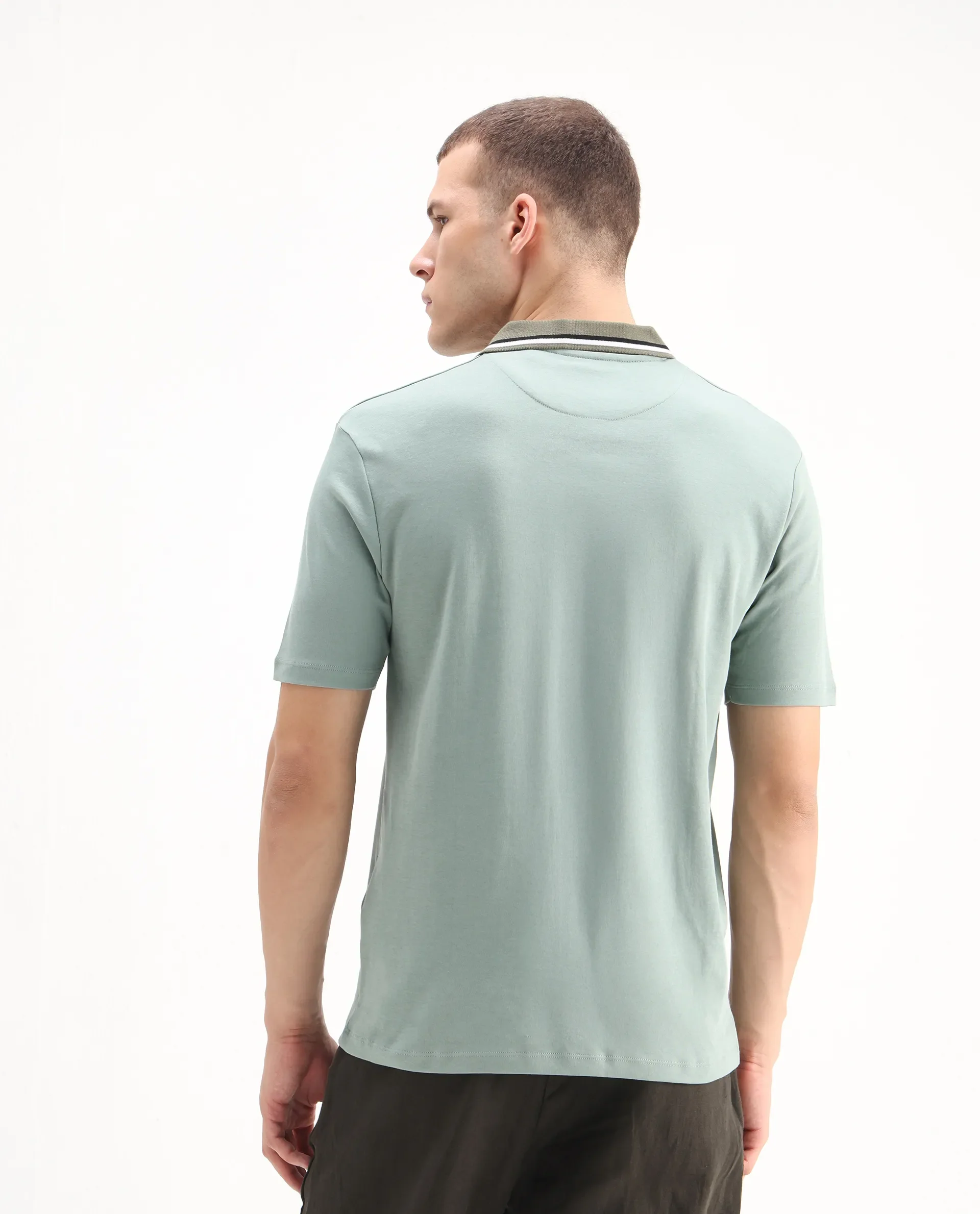 Rare Rabbit Men's Territ Dusky Turq Cotton Plain Regular Fit Half Sleeve Polo - Image 7