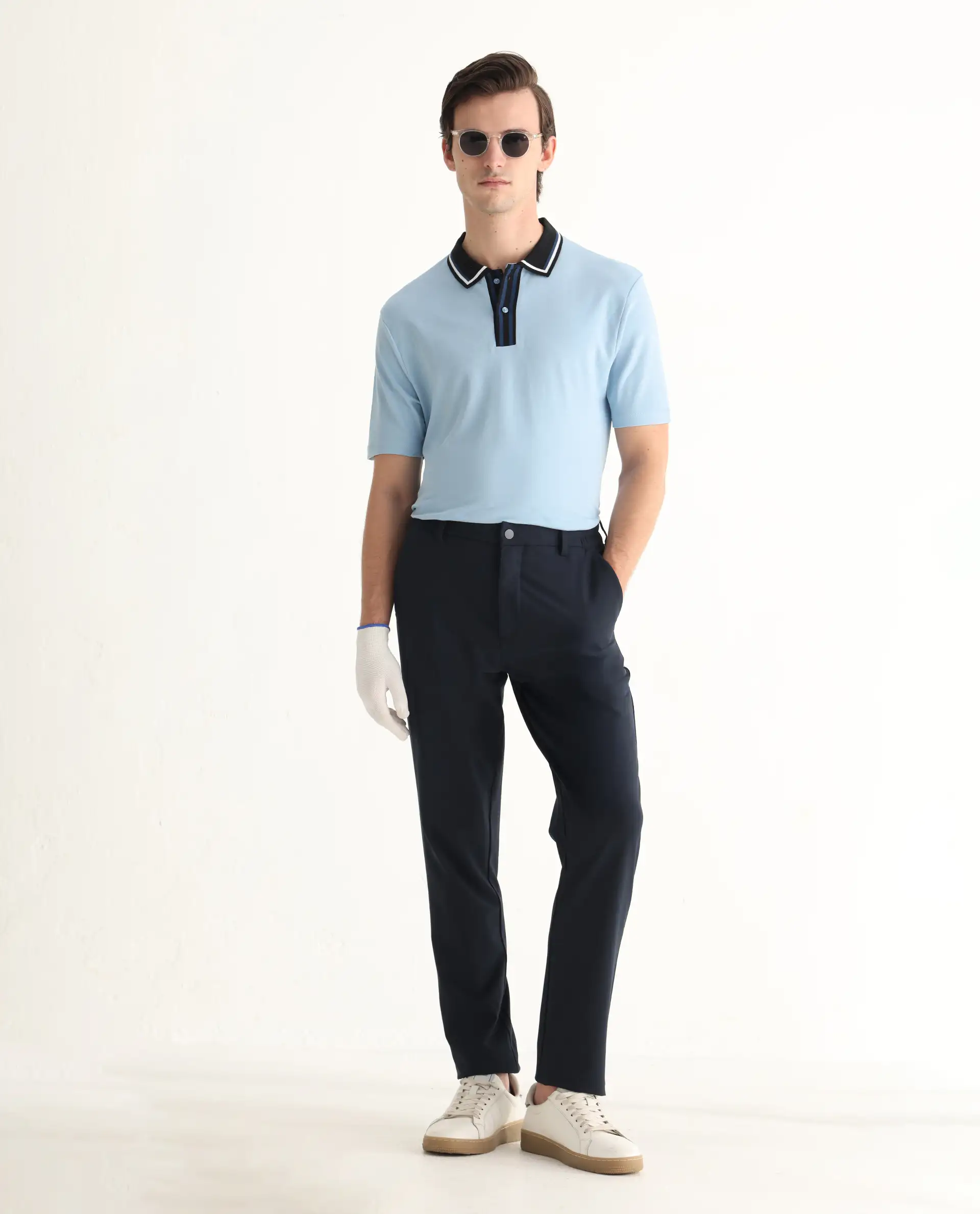 Rare Rabbit Men's Territ Light Blue Cotton Plain Regular Fit Half Sleeve Polo - Image 2
