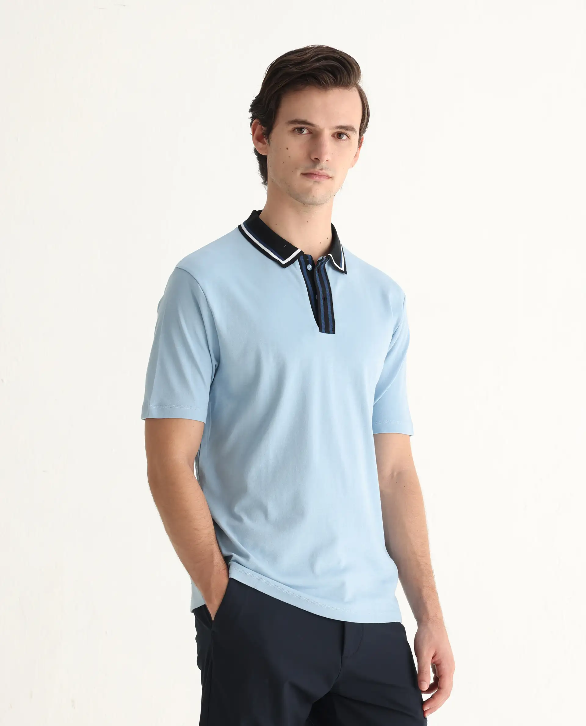 Rare Rabbit Men's Territ Light Blue Cotton Plain Regular Fit Half Sleeve Polo - Image 6