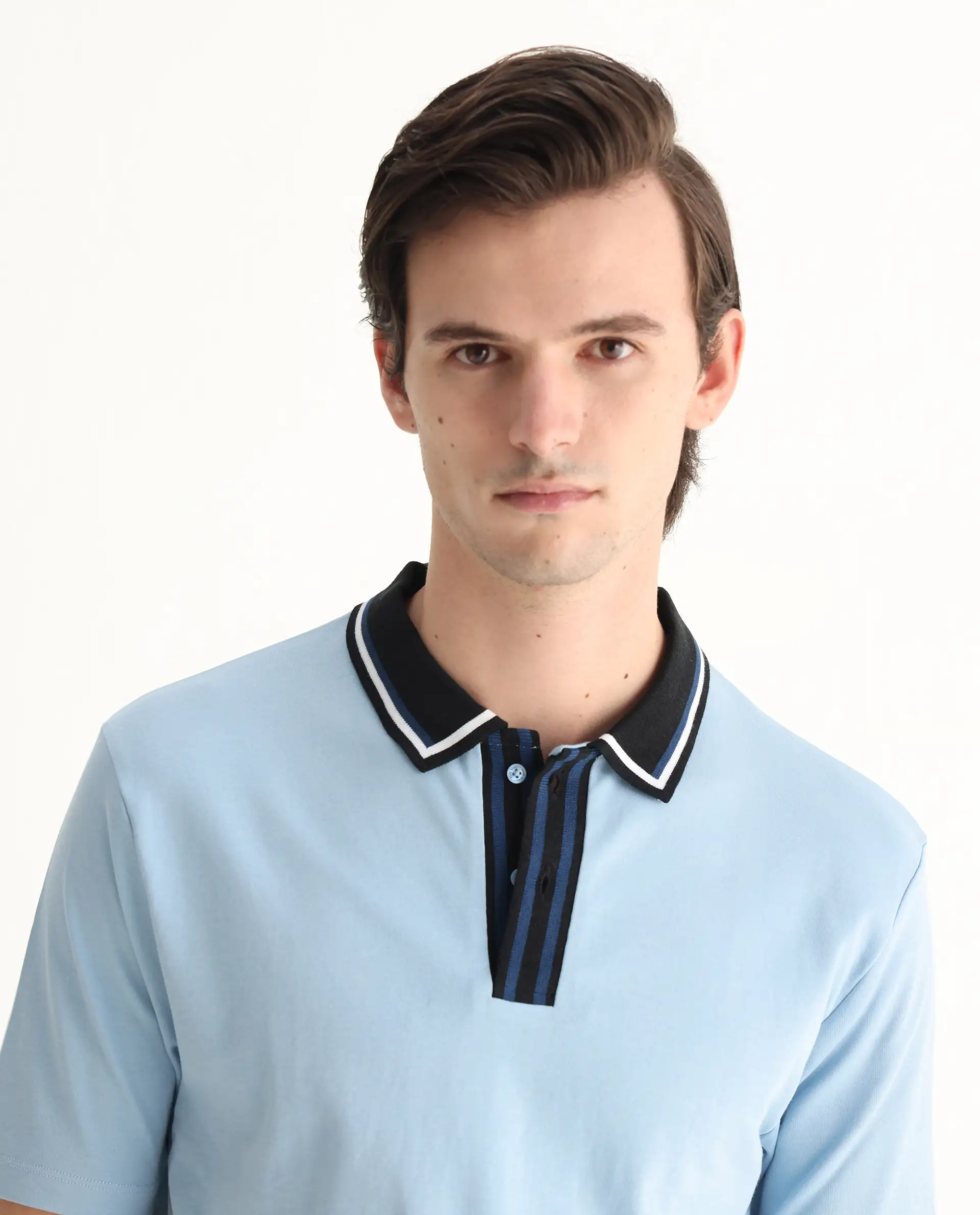Rare Rabbit Men's Territ Light Blue Cotton Plain Regular Fit Half Sleeve Polo - Image 7