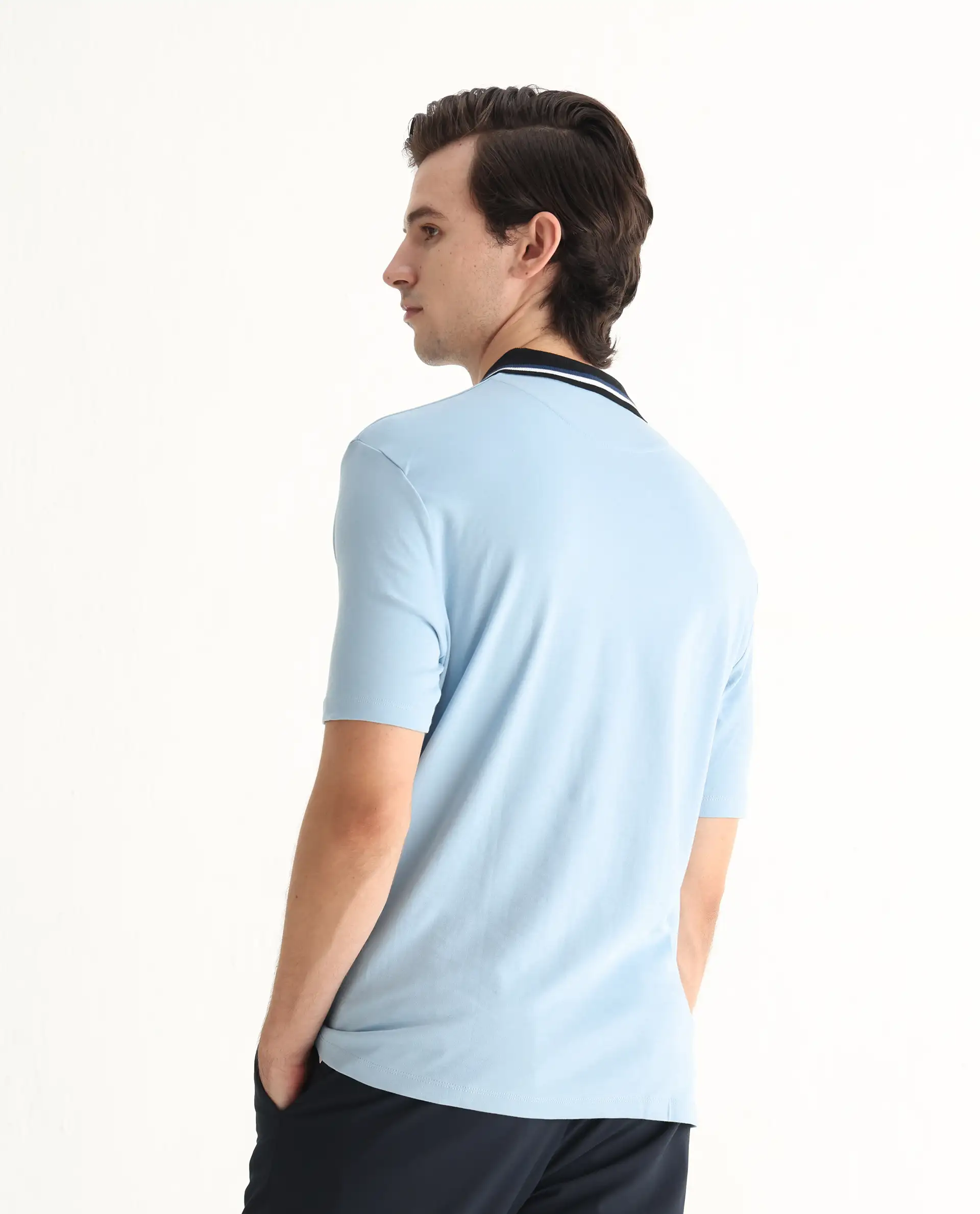 Rare Rabbit Men's Territ Light Blue Cotton Plain Regular Fit Half Sleeve Polo - Image 8