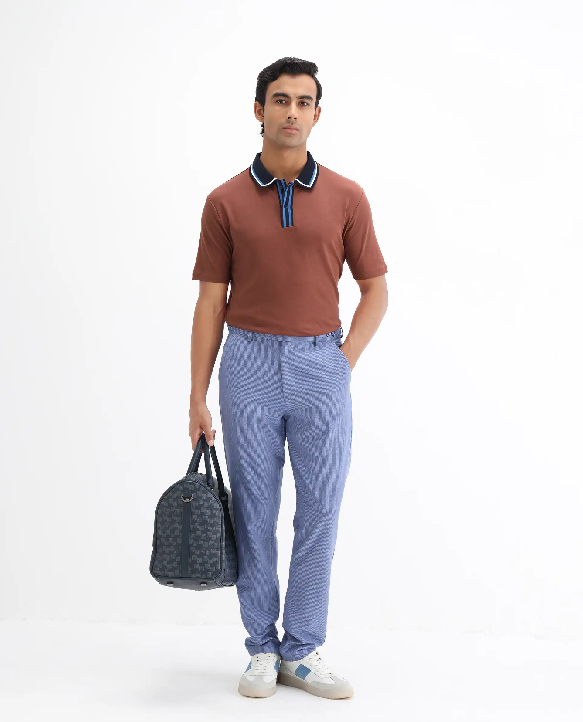 Rare Rabbit Men's Territ Light Rust Cotton Plain Regular Fit Half Sleeve Polo - Image 2