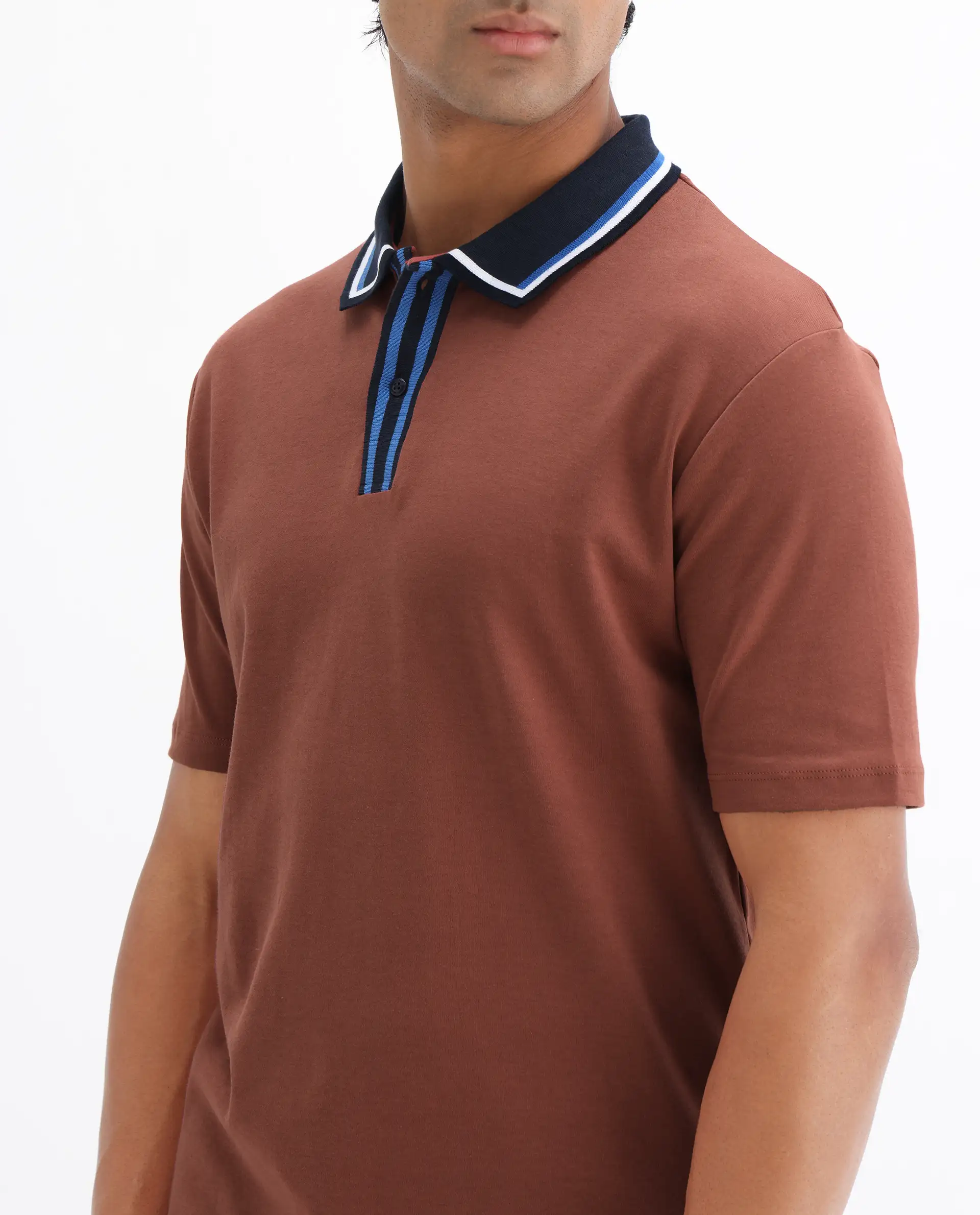 Rare Rabbit Men's Territ Light Rust Cotton Plain Regular Fit Half Sleeve Polo - Image 3