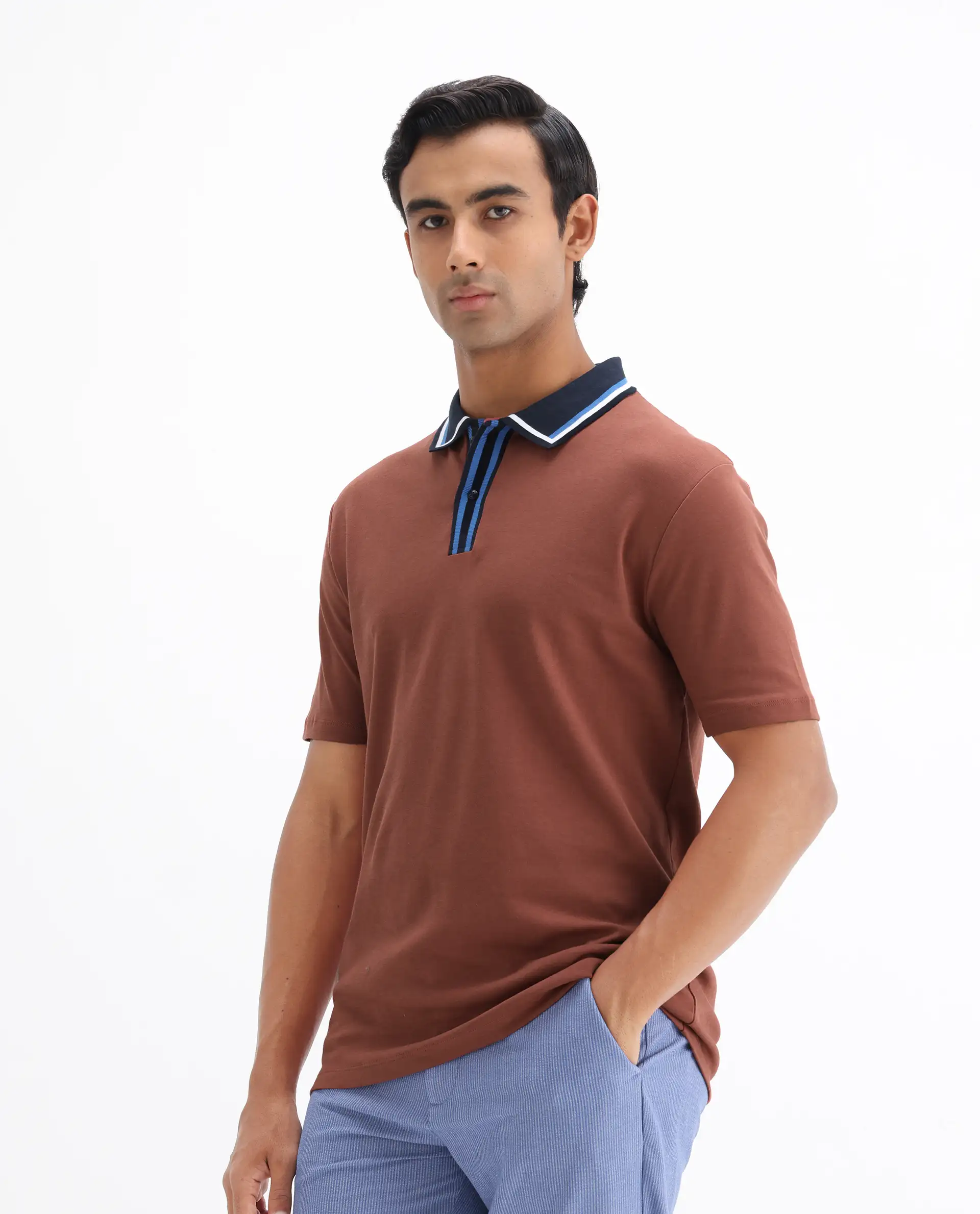 Rare Rabbit Men's Territ Light Rust Cotton Plain Regular Fit Half Sleeve Polo - Image 5