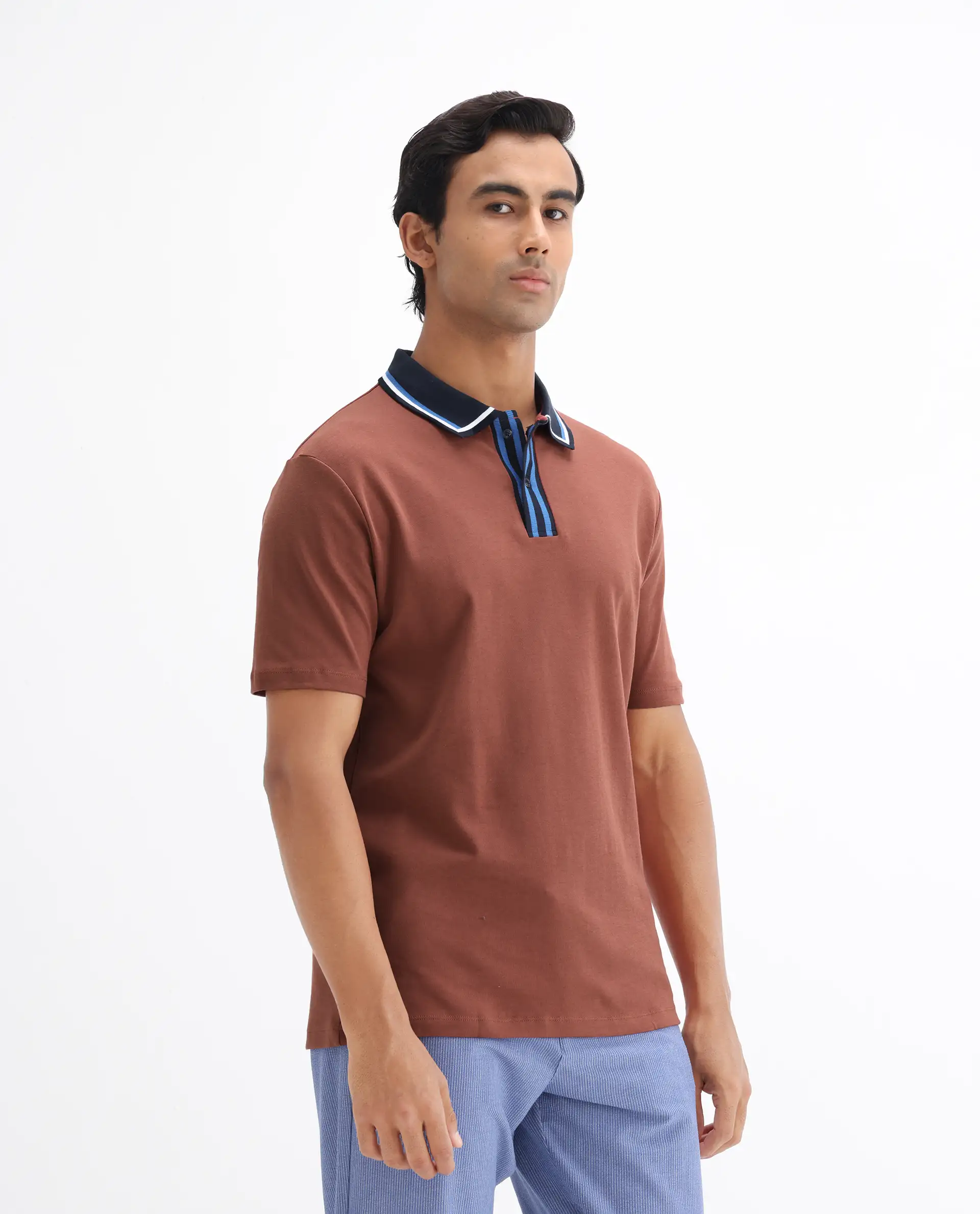 Rare Rabbit Men's Territ Light Rust Cotton Plain Regular Fit Half Sleeve Polo - Image 6