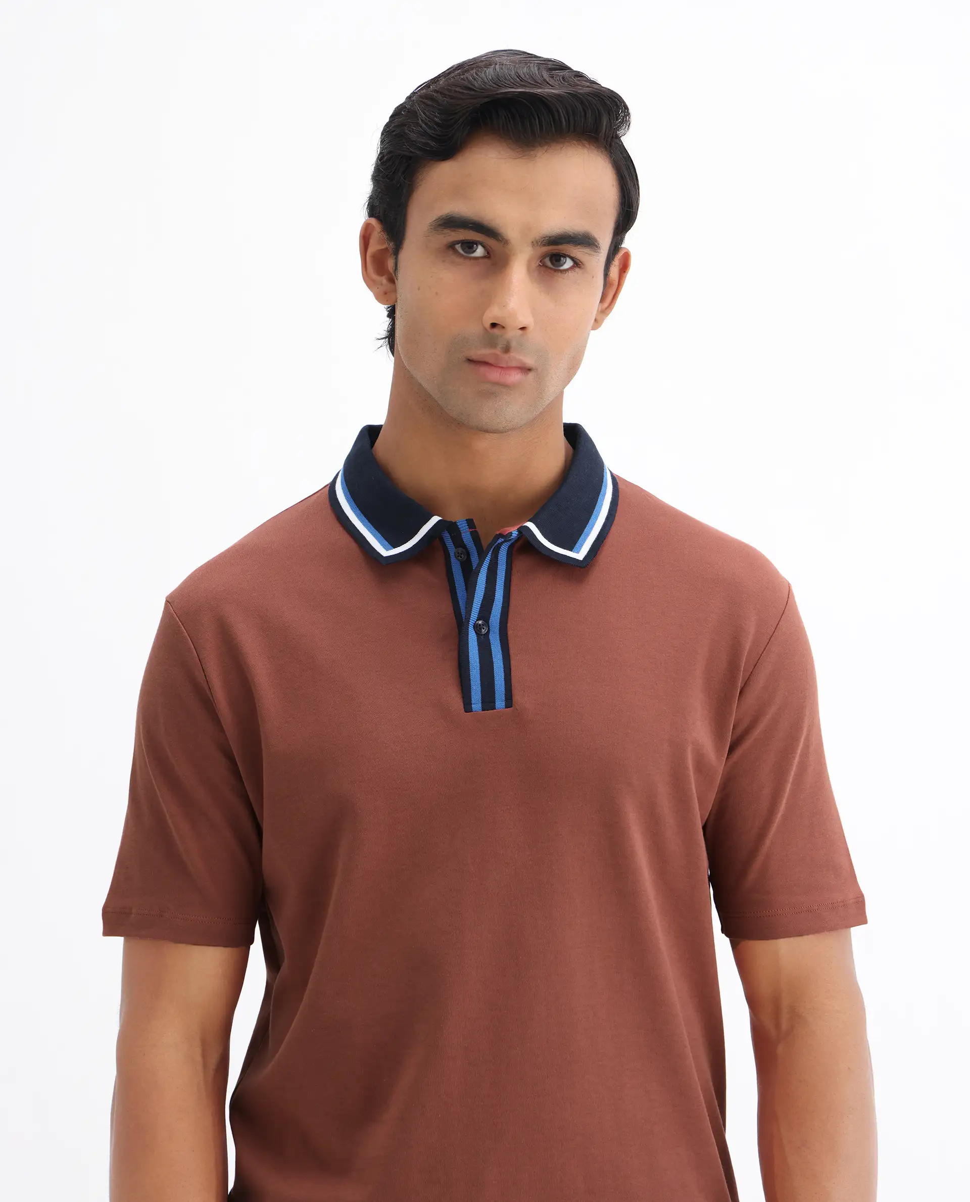 Rare Rabbit Men's Territ Light Rust Cotton Plain Regular Fit Half Sleeve Polo - Image 7