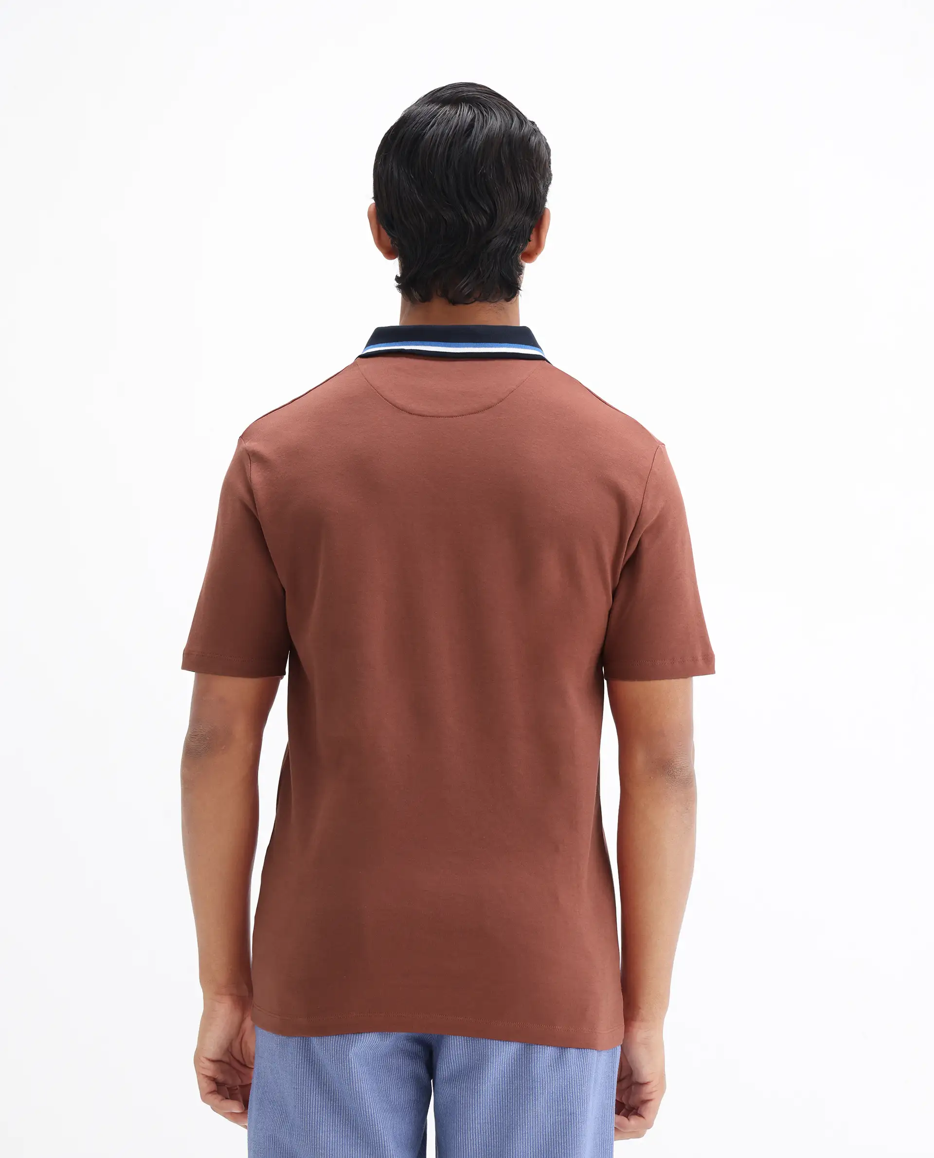 Rare Rabbit Men's Territ Light Rust Cotton Plain Regular Fit Half Sleeve Polo - Image 8