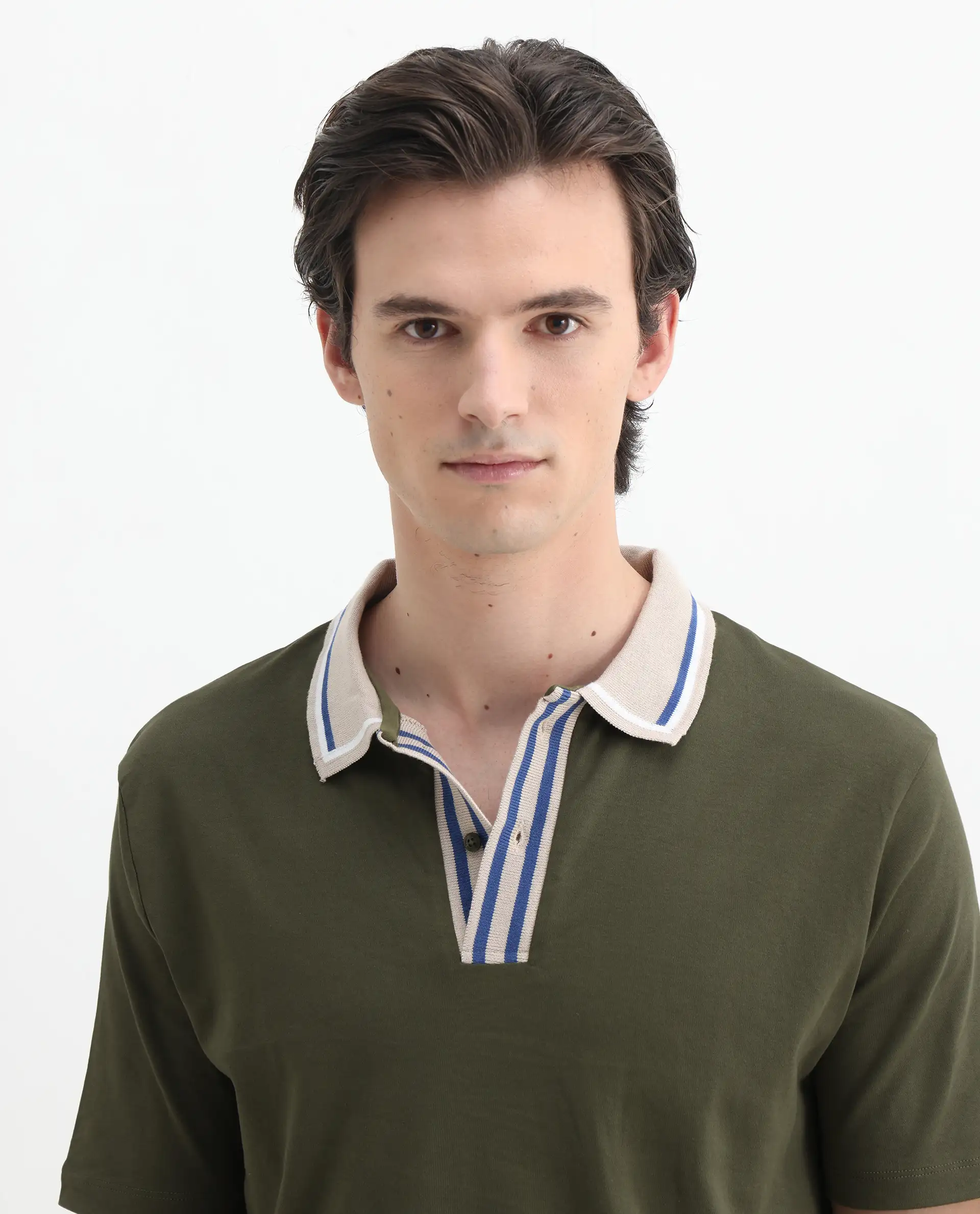 Rare Rabbit Men's Territ Olive Cotton Plain Regular Fit Half Sleeve Polo - Image 7