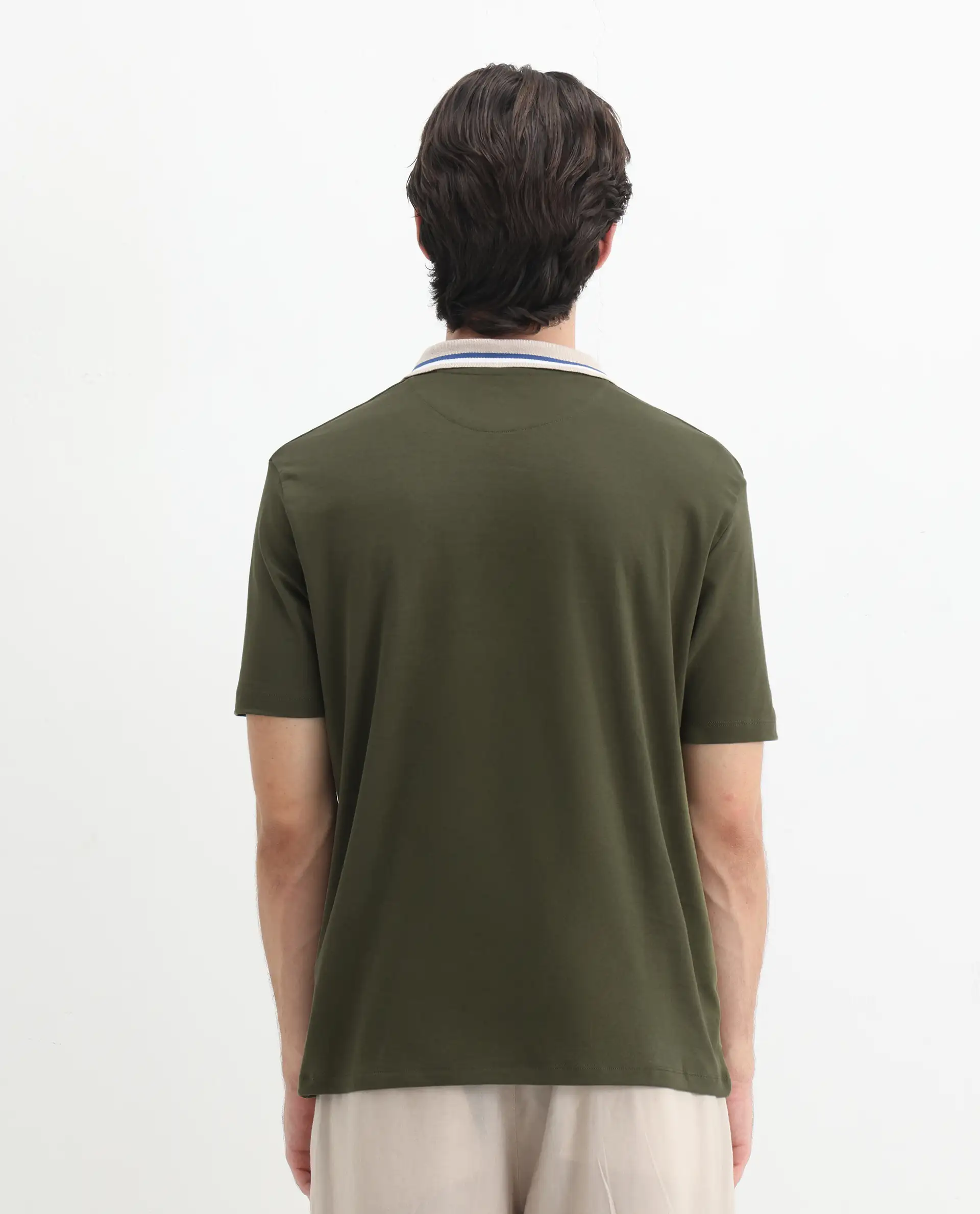 Rare Rabbit Men's Territ Olive Cotton Plain Regular Fit Half Sleeve Polo - Image 8