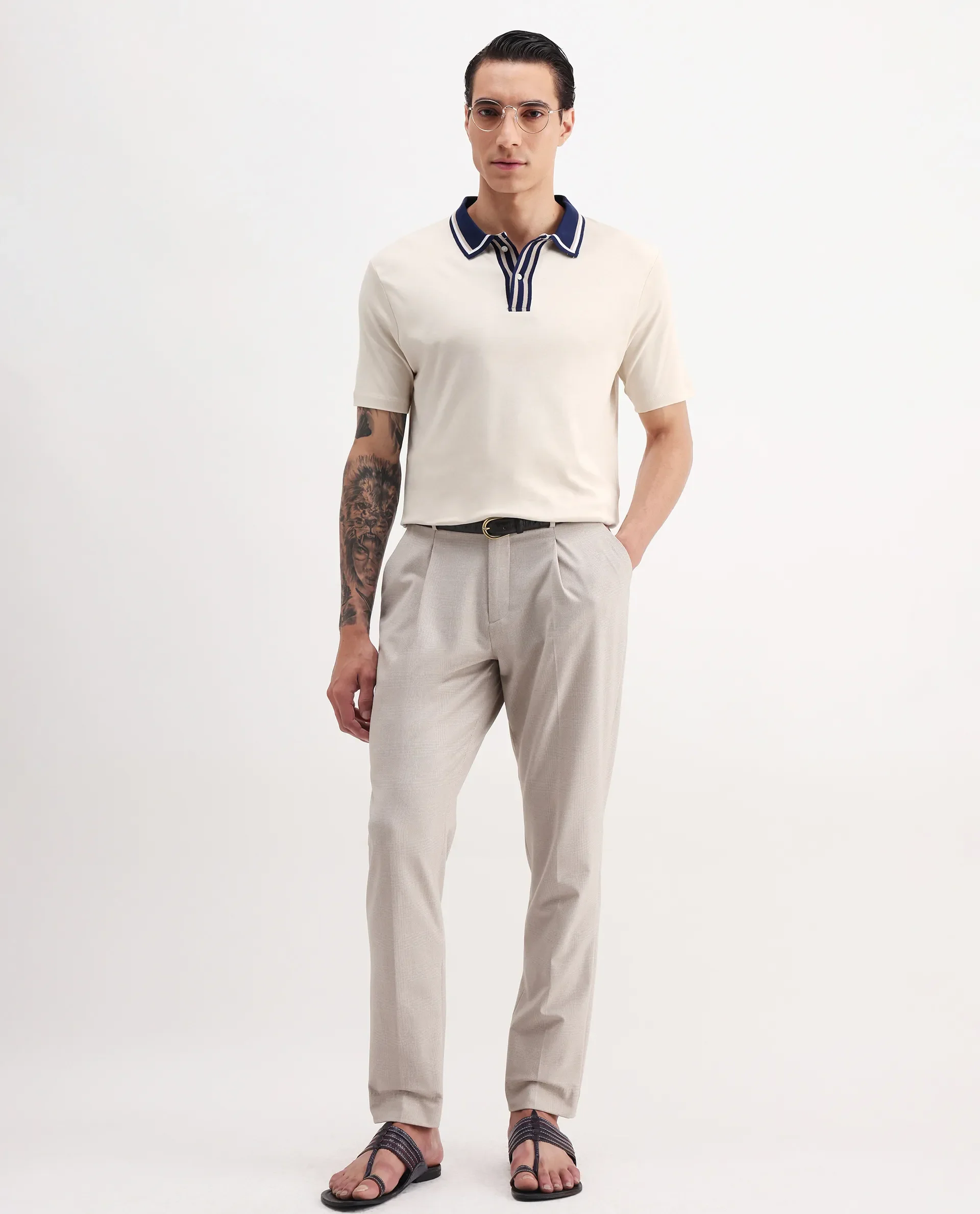 Rare Rabbit Men's Territ Pastel Yellow Cotton Plain Regular Fit Half Sleeve Polo - Image 2