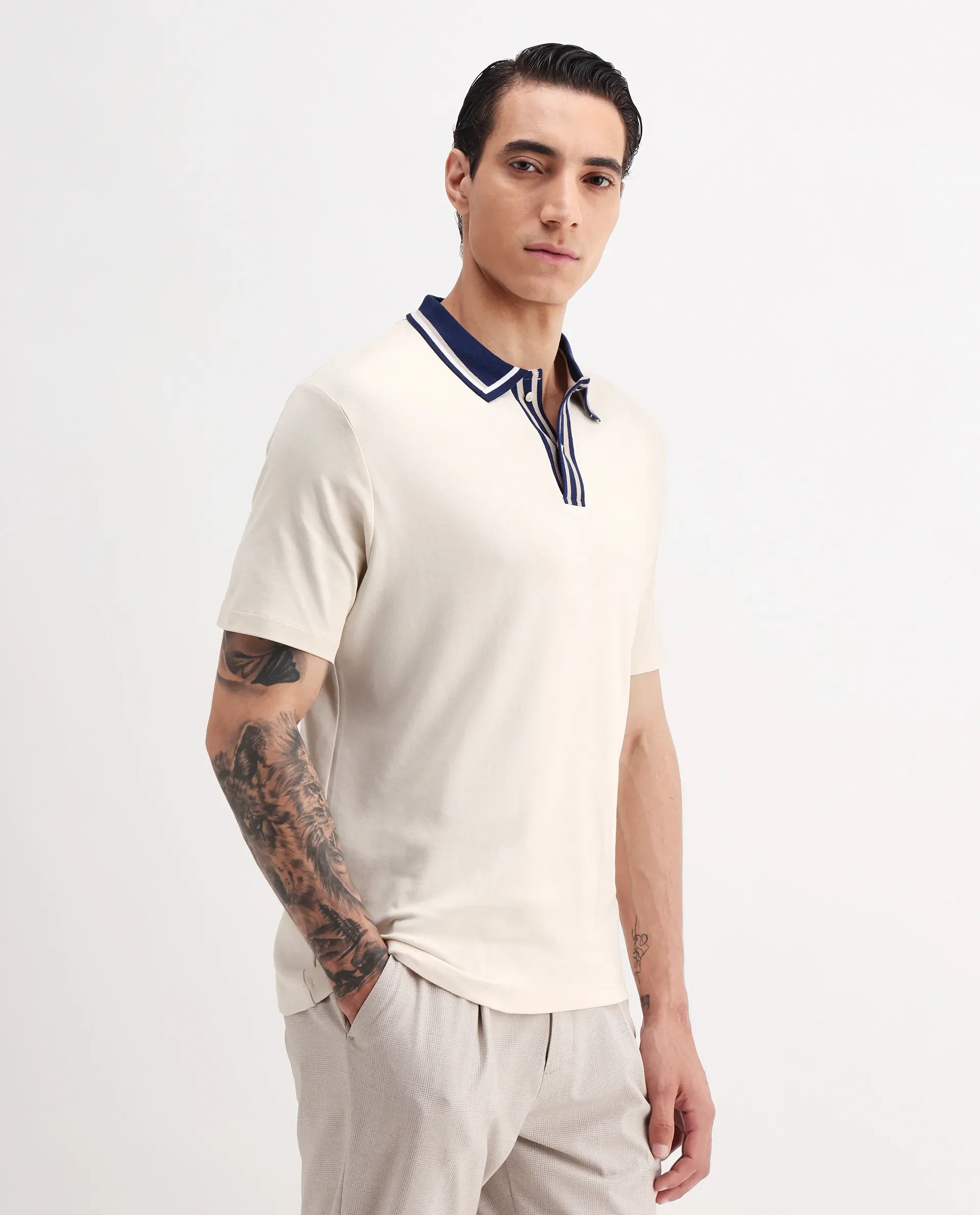 Rare Rabbit Men's Territ Pastel Yellow Cotton Plain Regular Fit Half Sleeve Polo - Image 6