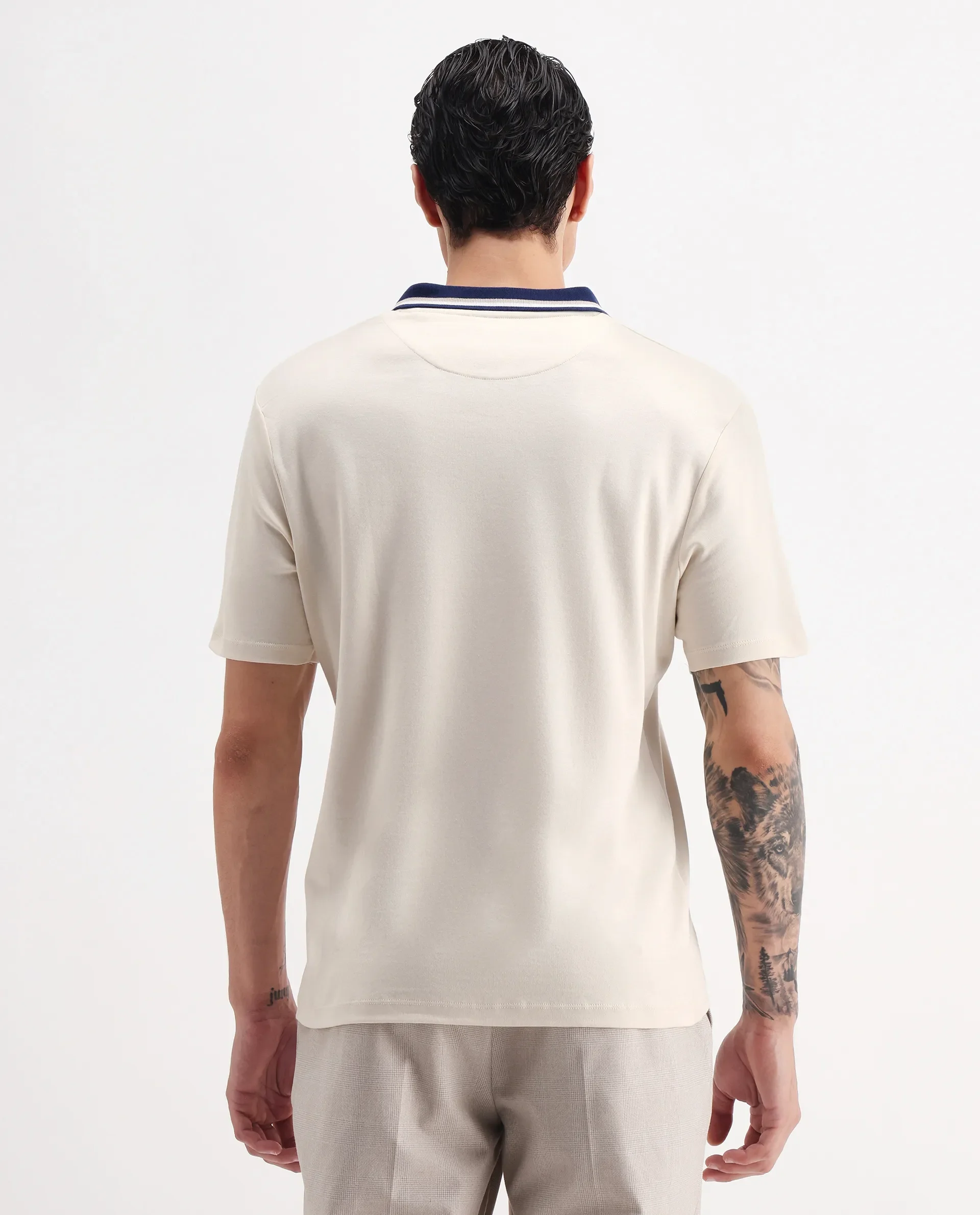 Rare Rabbit Men's Territ Pastel Yellow Cotton Plain Regular Fit Half Sleeve Polo - Image 7