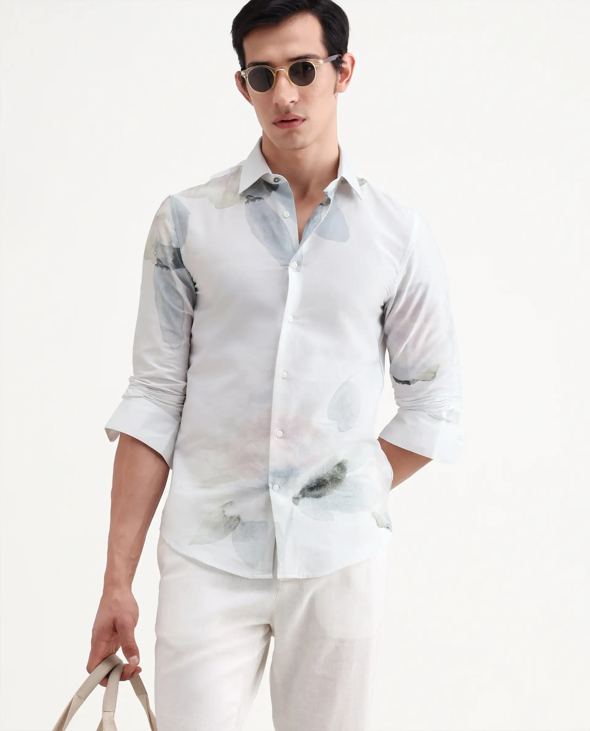 Rare Rabbit Men's Tess Off White Cotton Fabric Full Sleeve Spread Collar Regular Fit Floral Print Shirt