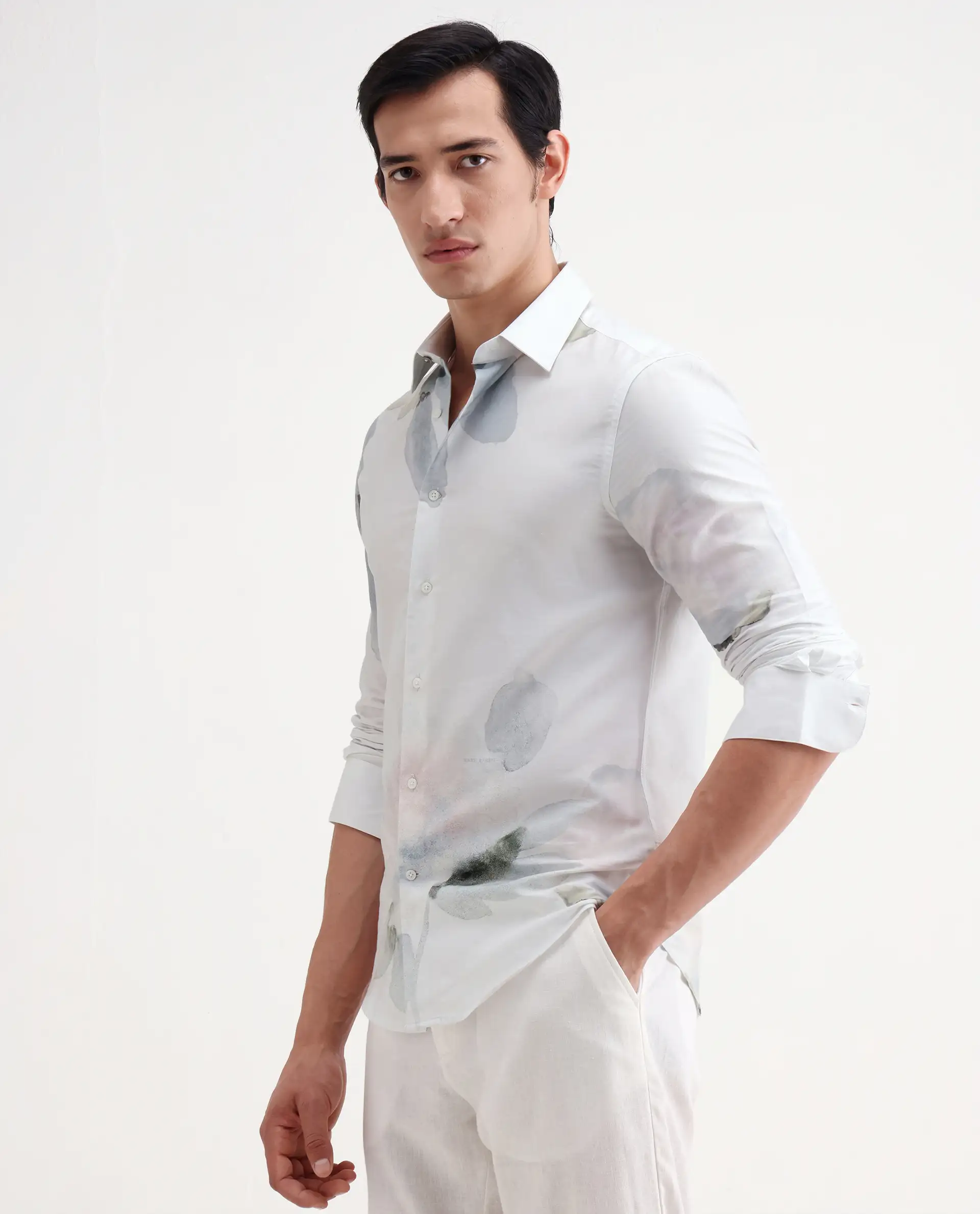 Rare Rabbit Men's Tess Off White Cotton Fabric Full Sleeve Spread Collar Regular Fit Floral Print Shirt - Image 4