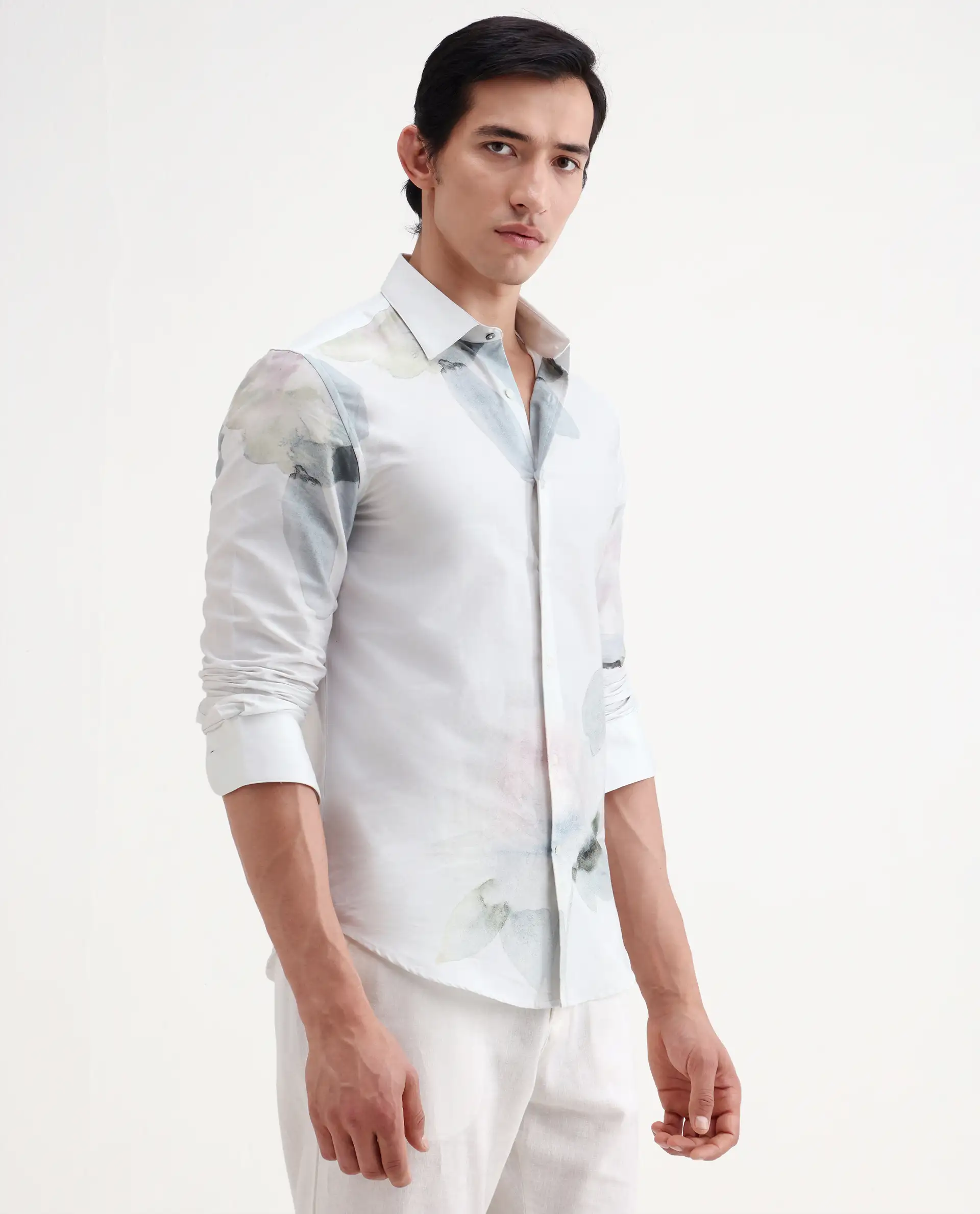Rare Rabbit Men's Tess Off White Cotton Fabric Full Sleeve Spread Collar Regular Fit Floral Print Shirt - Image 5