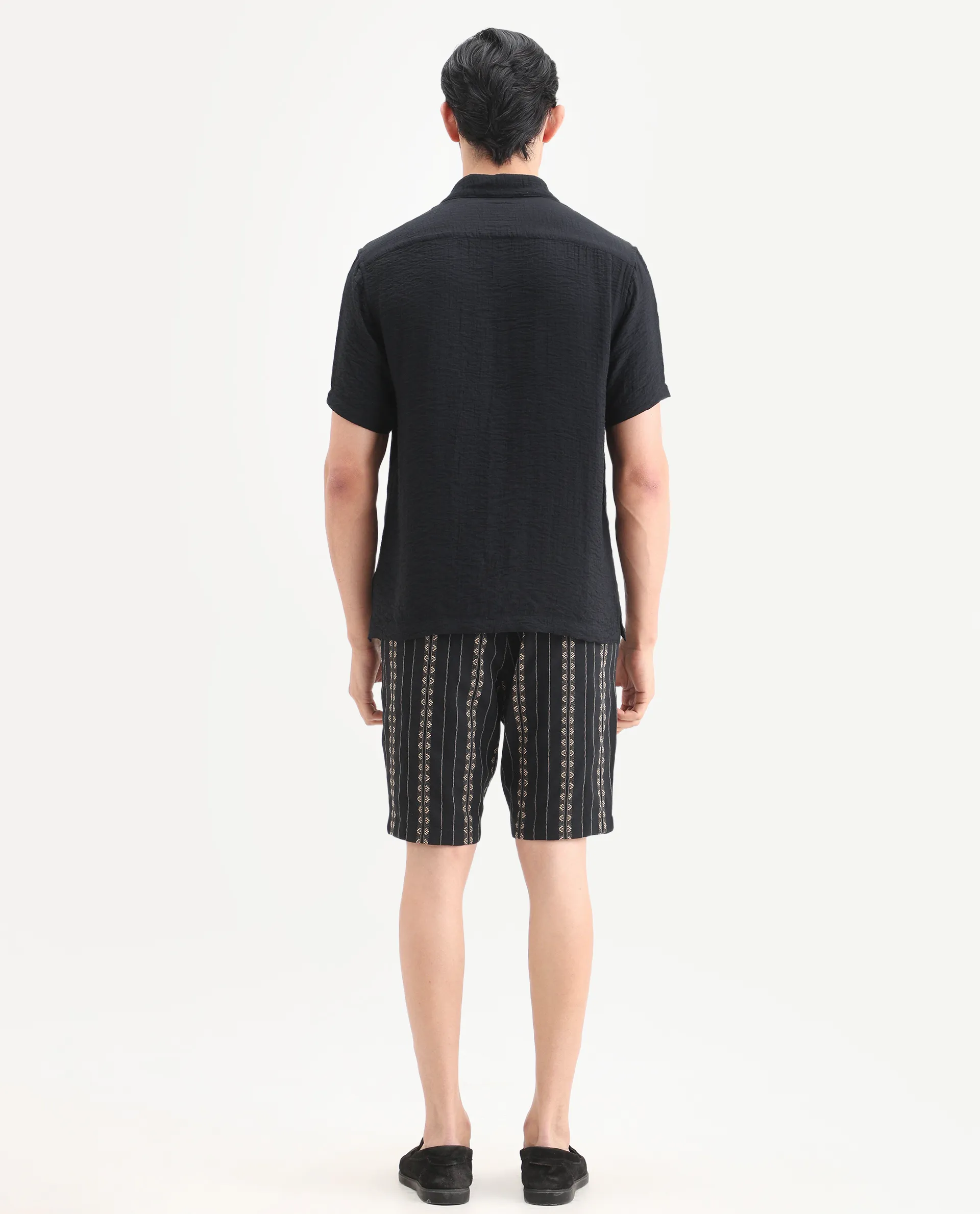 Rare Rabbit Men's Tex Black Cotton Fabric Regular Fit Jacquard Shorts - Image 8