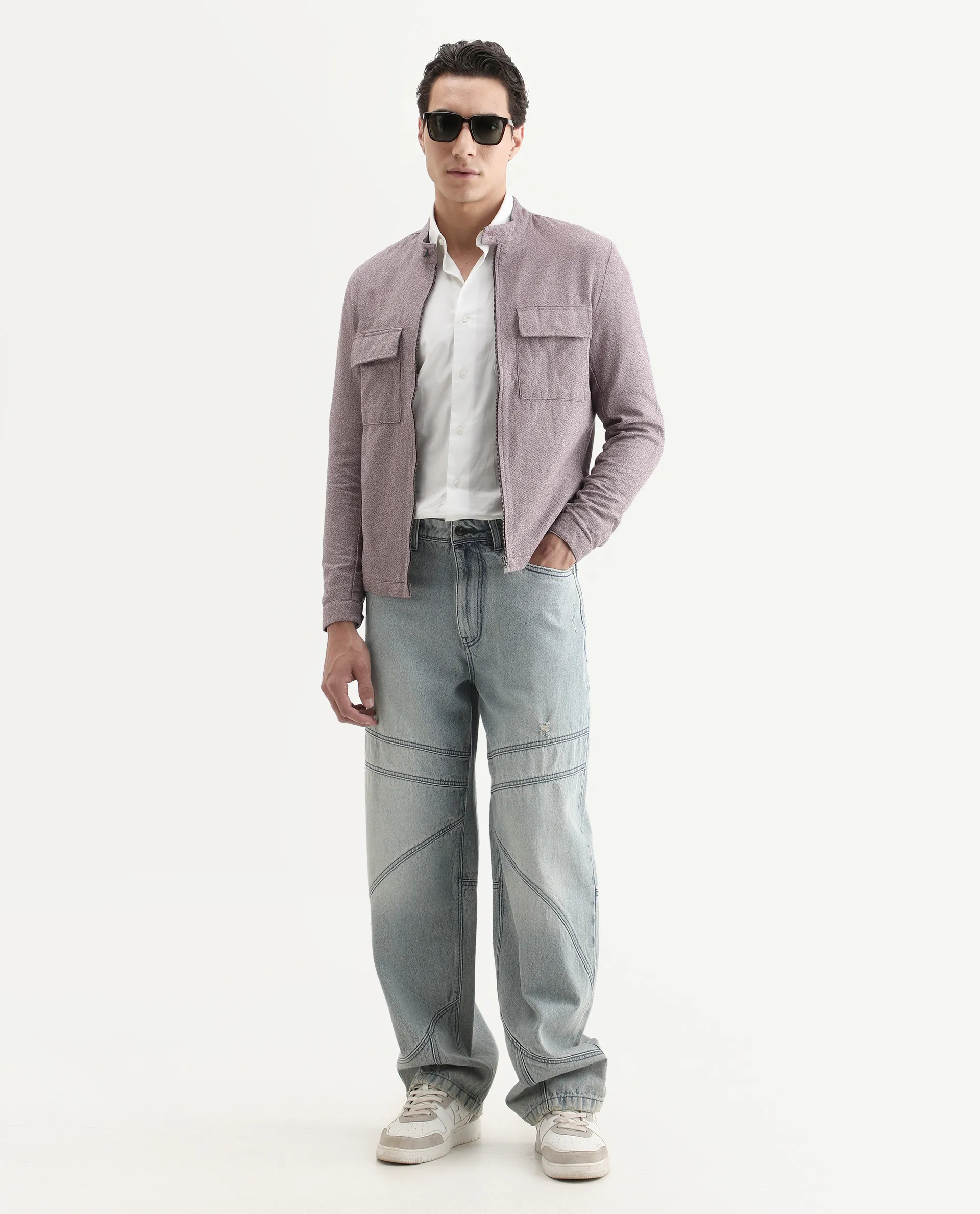 Rare Rabbit Men's Texer Maroon Cotton Plain Regular Fit Full Sleeve Mandarin Collar Jacket - Image 2
