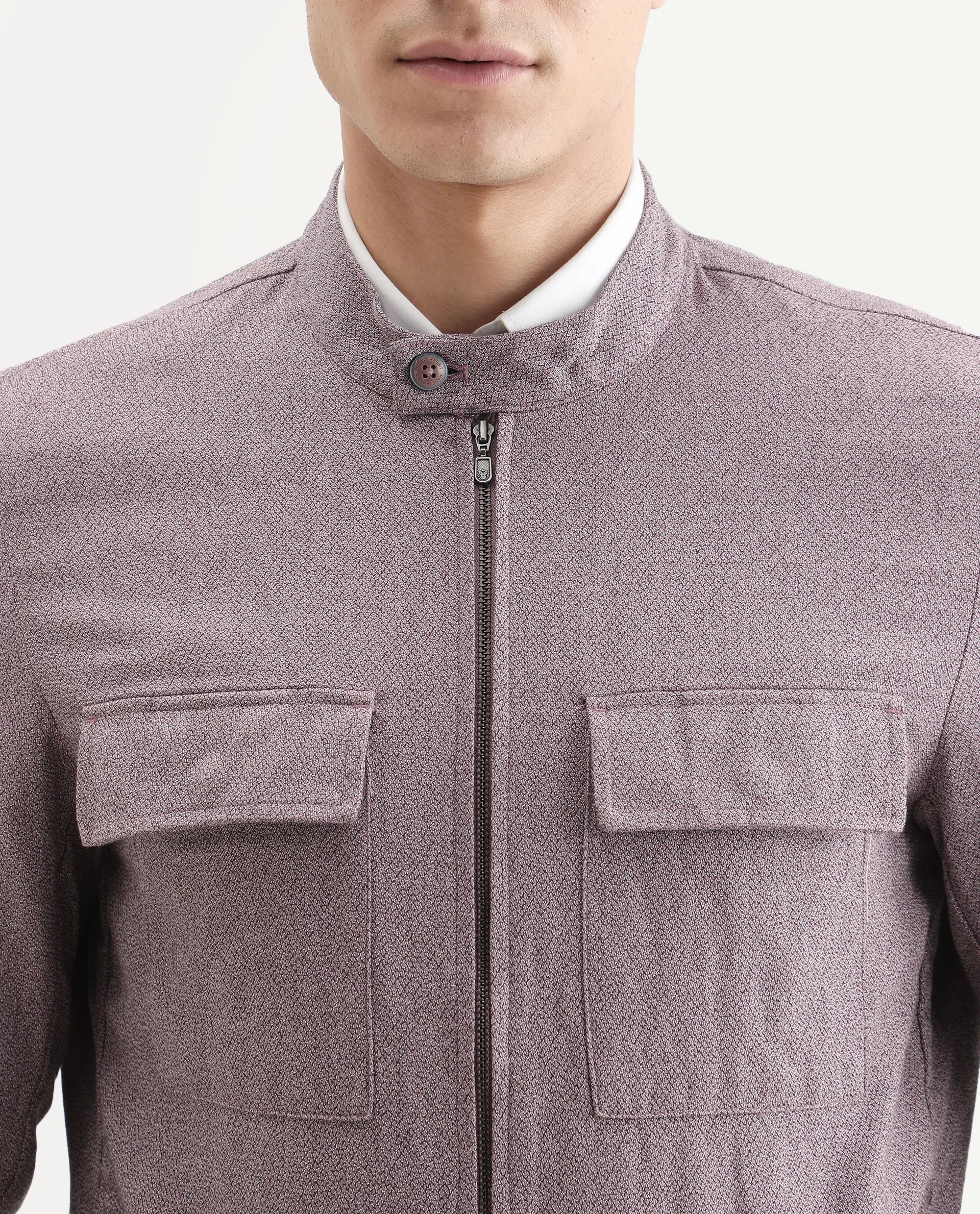 Rare Rabbit Men's Texer Maroon Cotton Plain Regular Fit Full Sleeve Mandarin Collar Jacket - Image 4