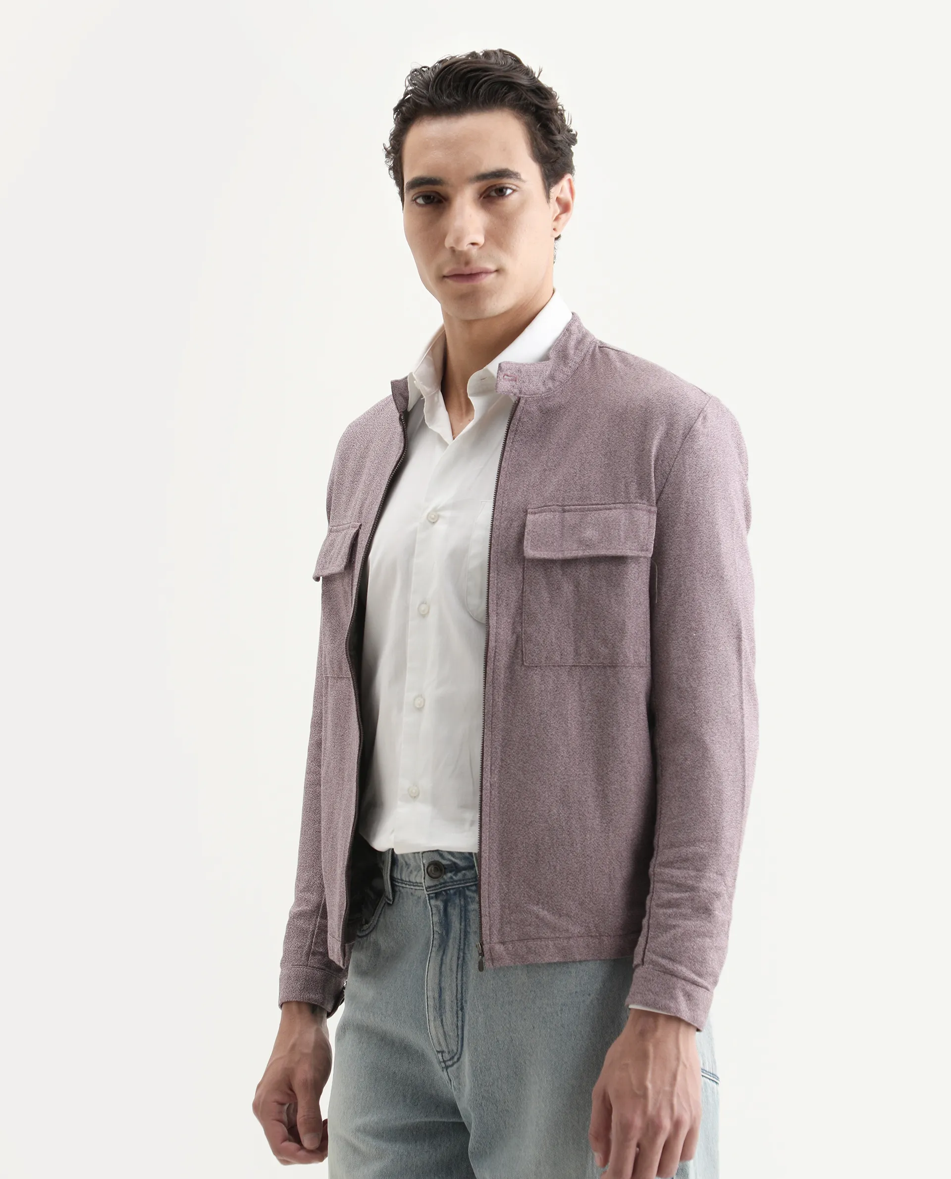 Rare Rabbit Men's Texer Maroon Cotton Plain Regular Fit Full Sleeve Mandarin Collar Jacket - Image 5