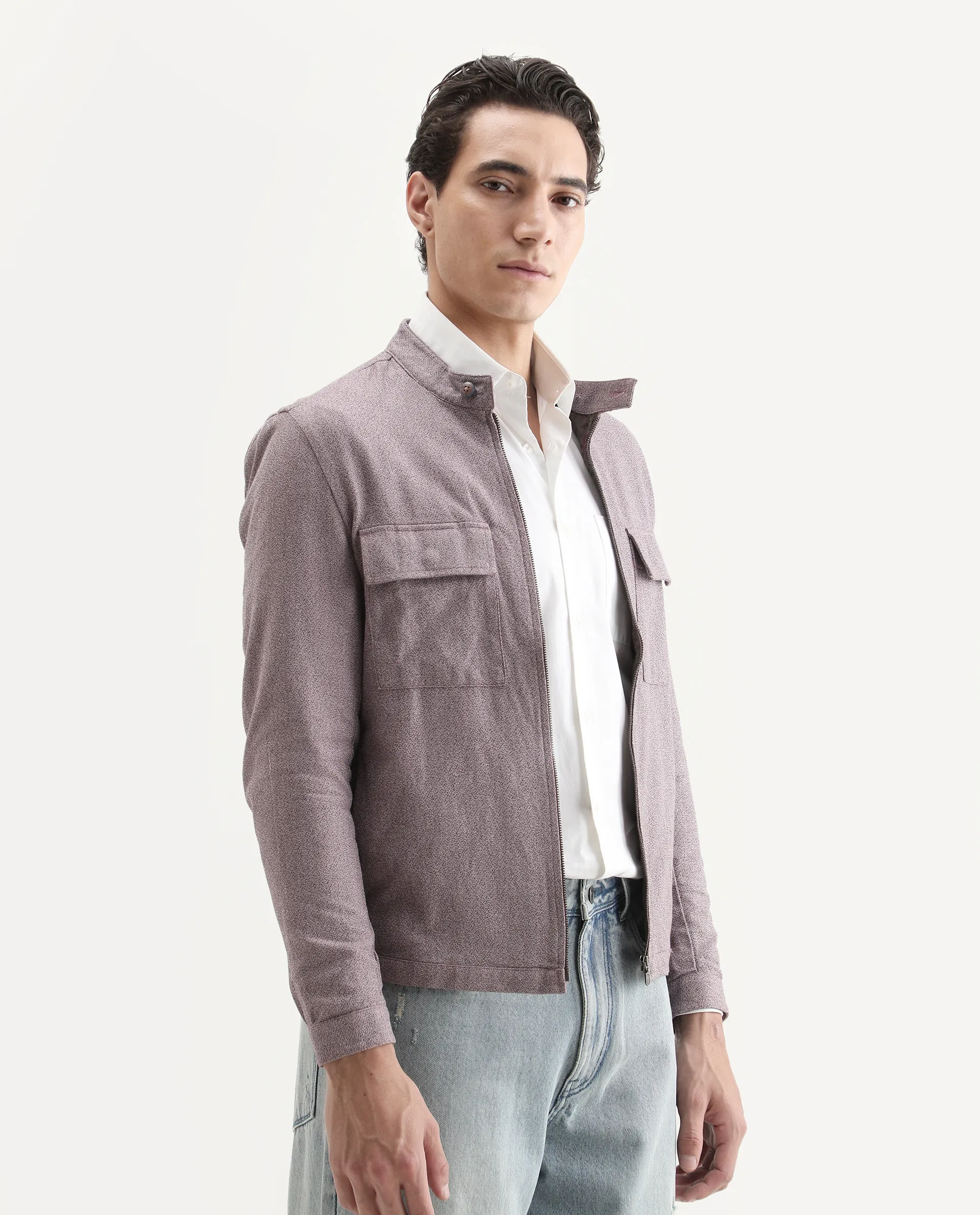 Rare Rabbit Men's Texer Maroon Cotton Plain Regular Fit Full Sleeve Mandarin Collar Jacket - Image 6