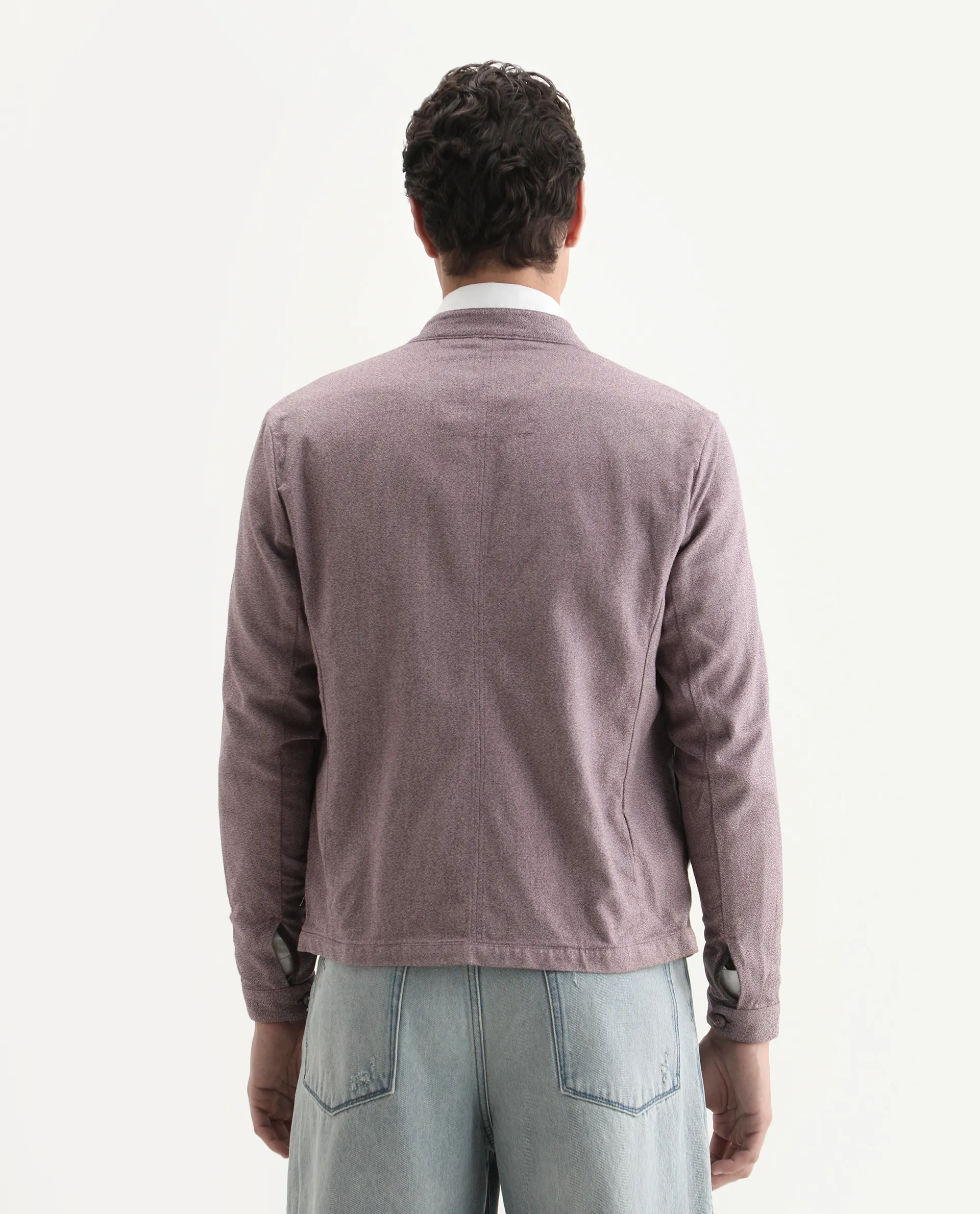Rare Rabbit Men's Texer Maroon Cotton Plain Regular Fit Full Sleeve Mandarin Collar Jacket - Image 7