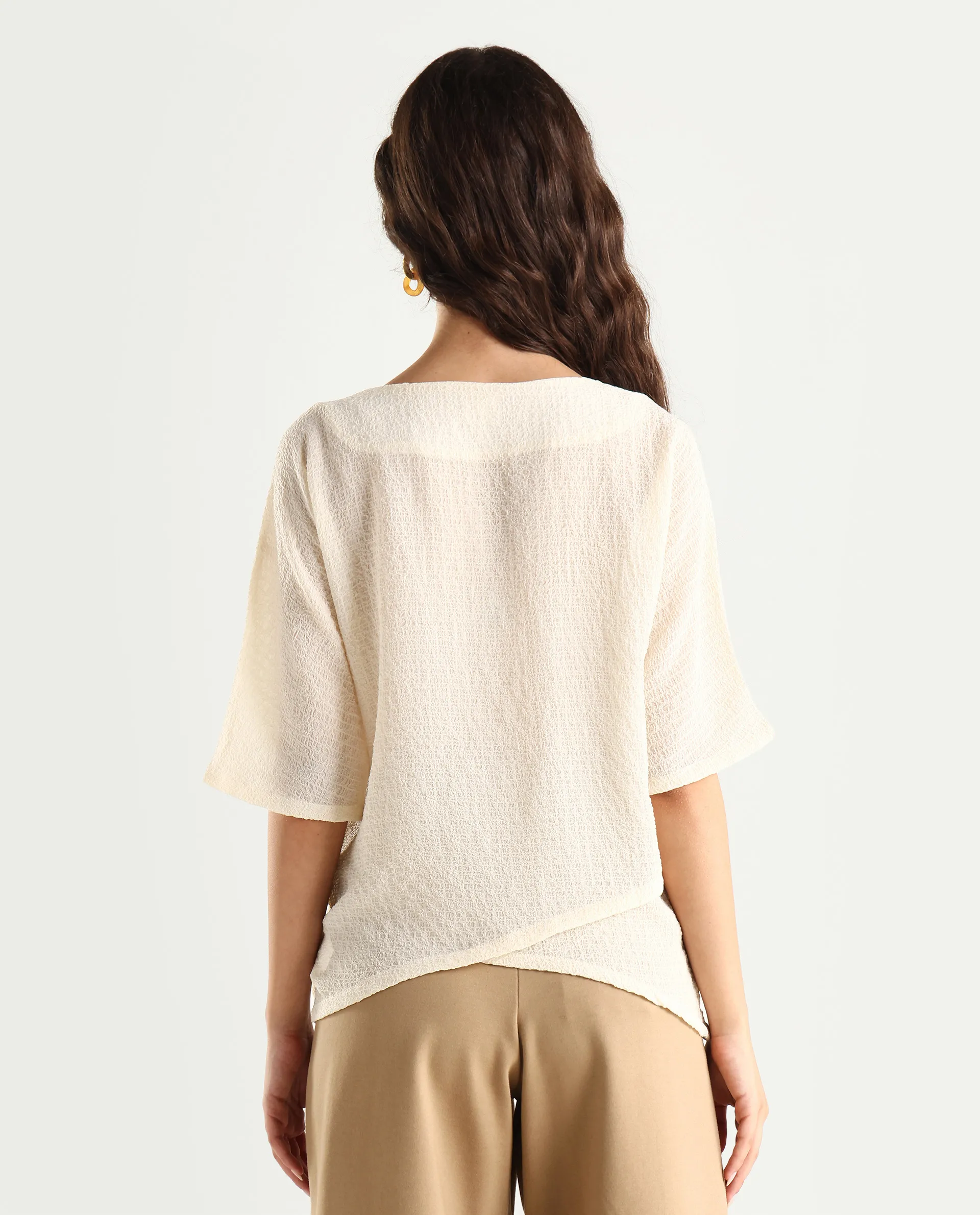 Rareism Women's Texmer Beige Polyester Boat Neck Plain Regular Fit Top - Image 6
