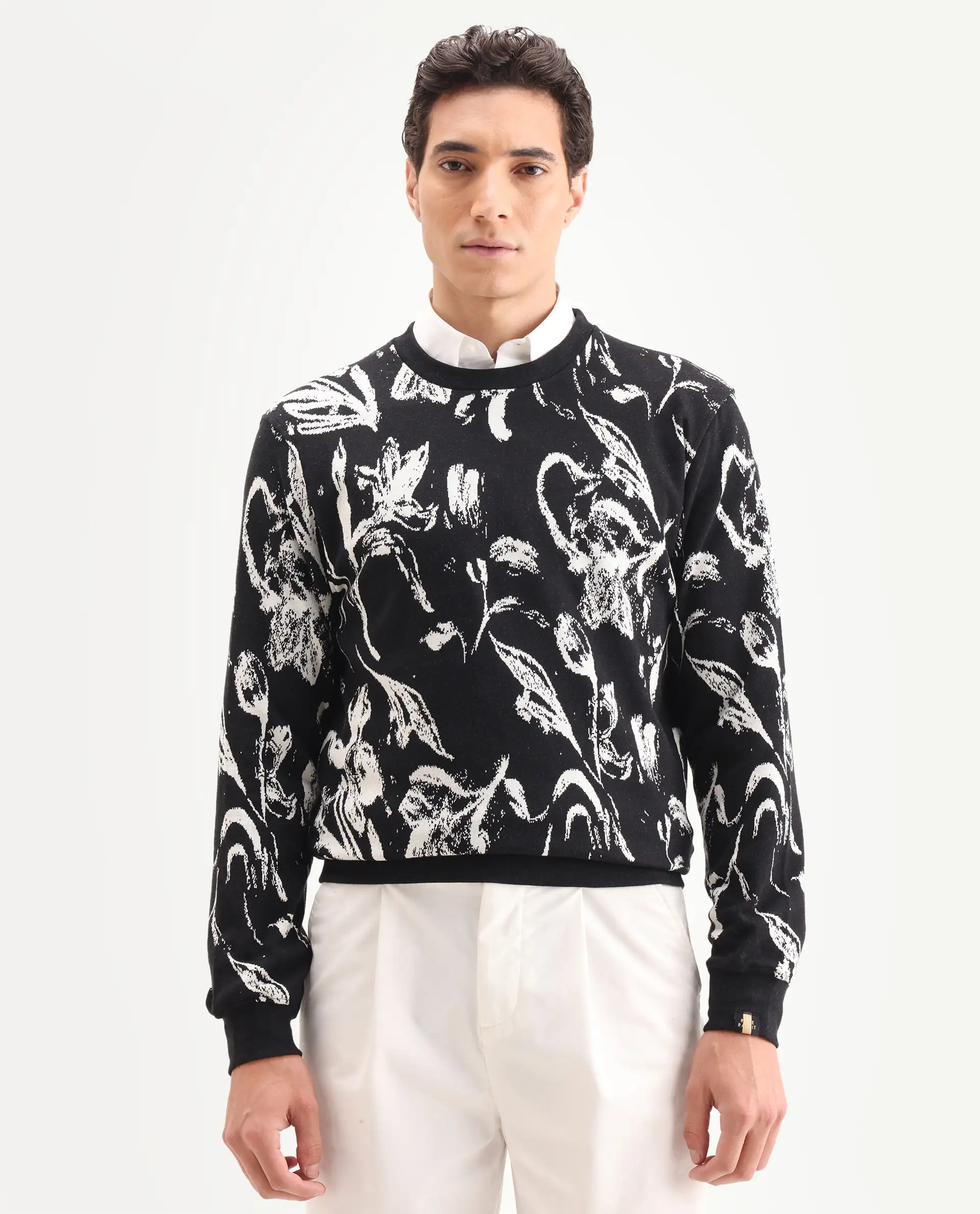 Rare Rabbit Men's Thalora Black Cotton Floral Print Regular Fit Full Sleeve Crew Neck Sweatshirt - Image 3