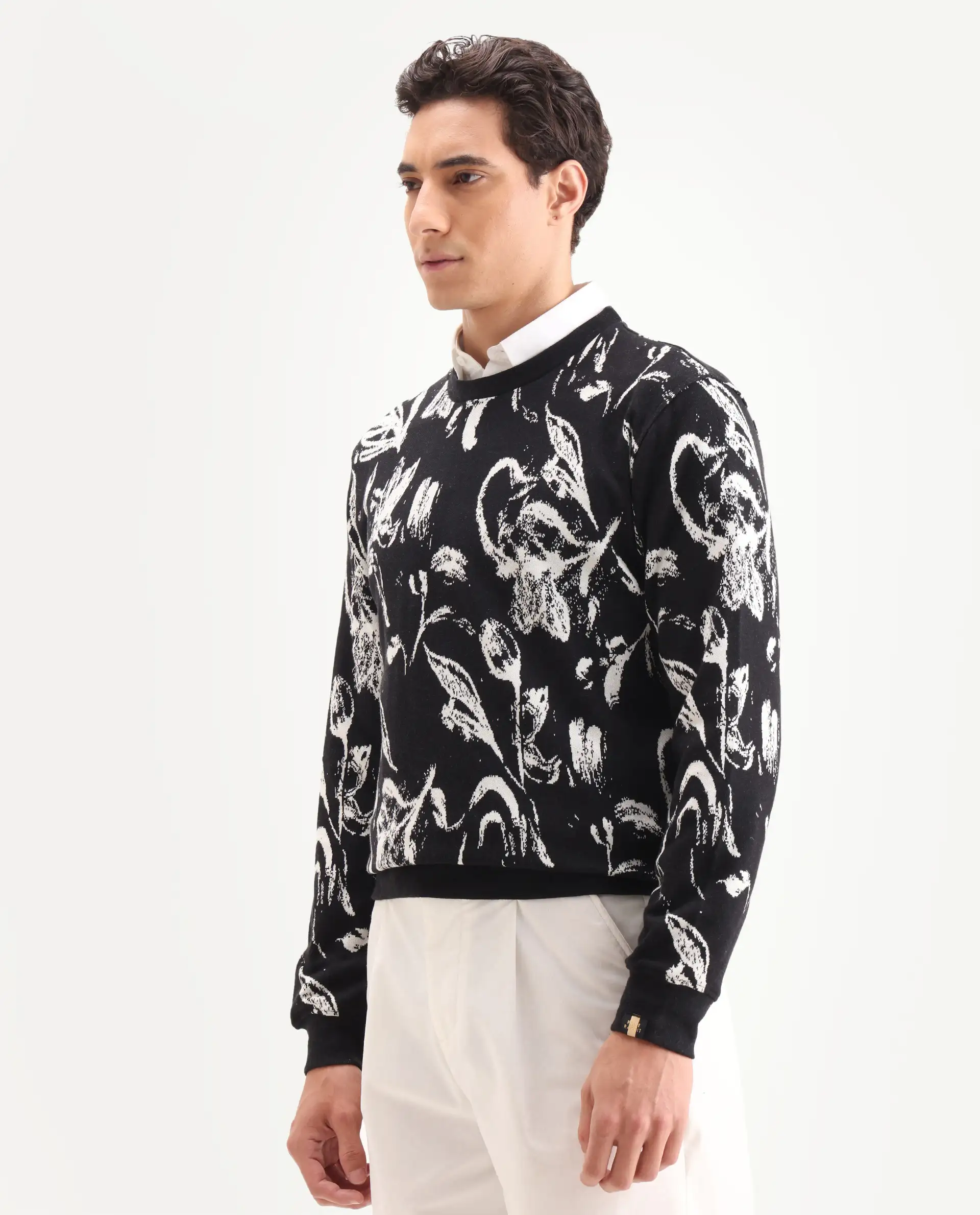 Rare Rabbit Men's Thalora Black Cotton Floral Print Regular Fit Full Sleeve Crew Neck Sweatshirt - Image 5