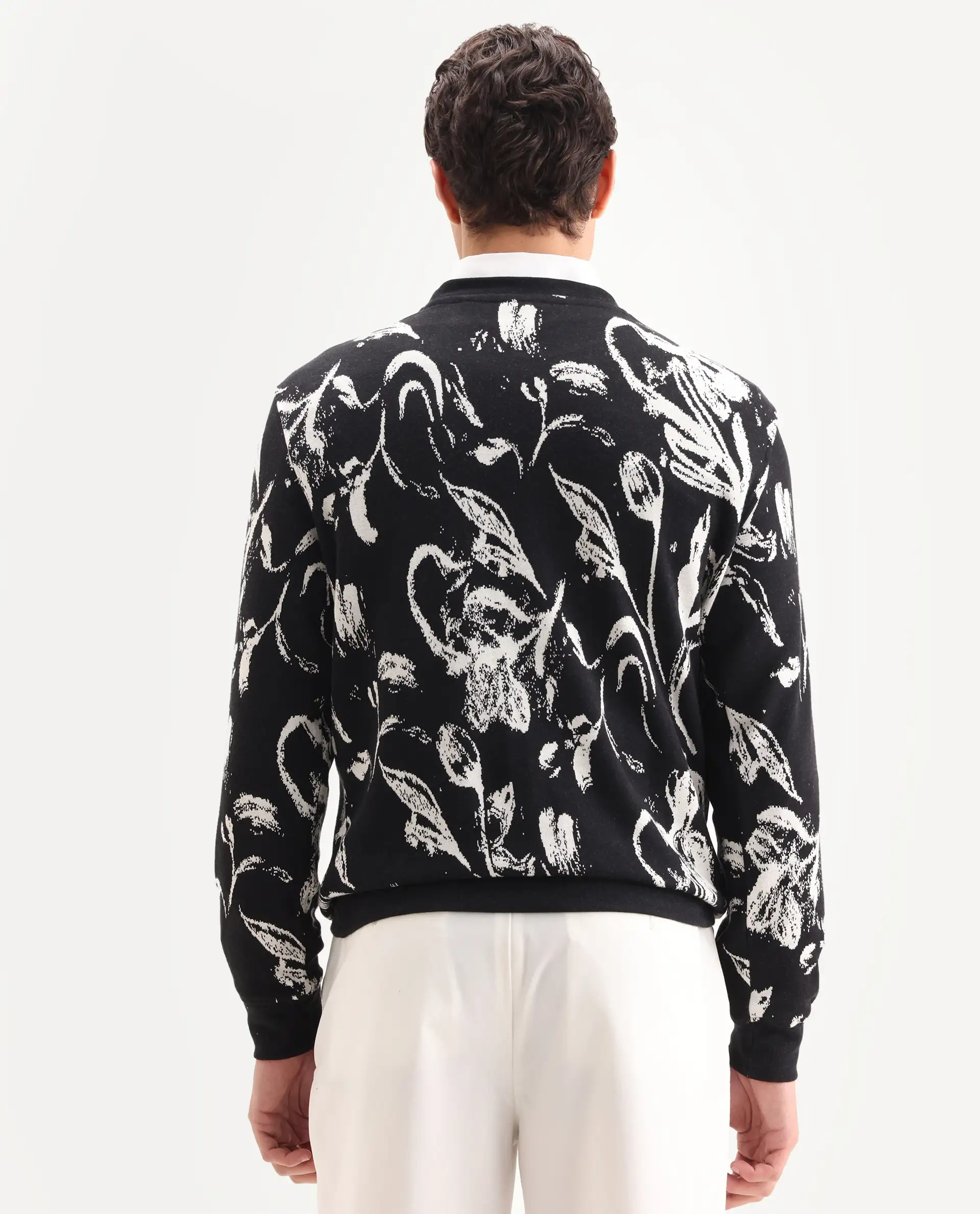 Rare Rabbit Men's Thalora Black Cotton Floral Print Regular Fit Full Sleeve Crew Neck Sweatshirt - Image 7