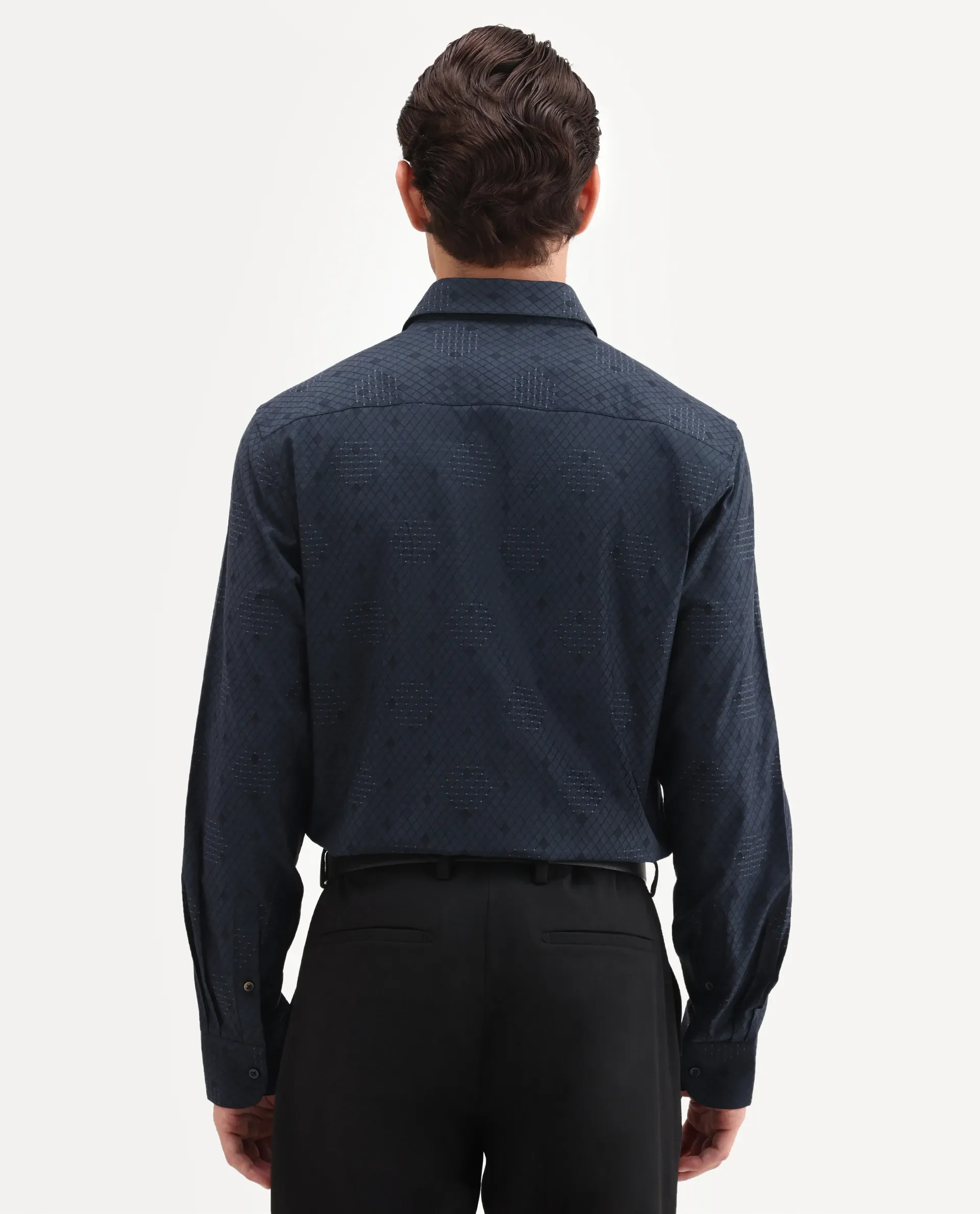 Rare Rabbit Men's Tham Navy Cotton Fabric Full Sleeve Spread Collar Button Regular Geometric Print Shirt - Image 7