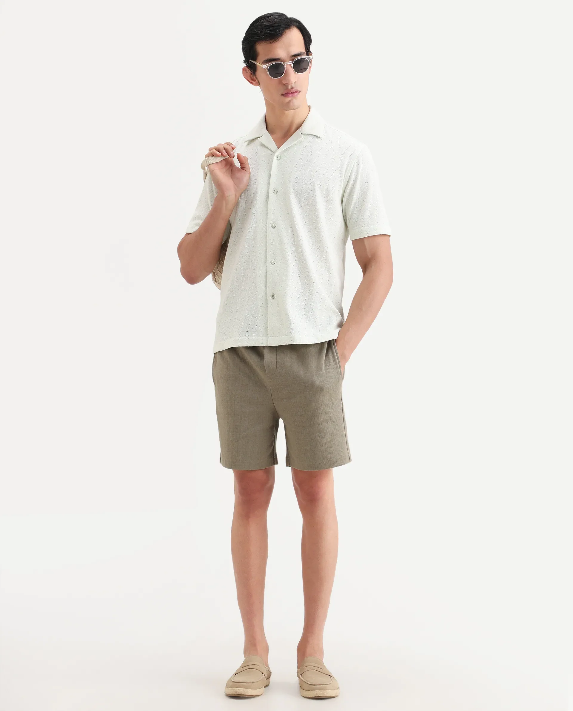 Rare Rabbit Men's Thea Flourscent Green Cotton Blend Fabric Half Sleeve Cuban Collar Relaxed Fit Jacquard Shirt - Image 2