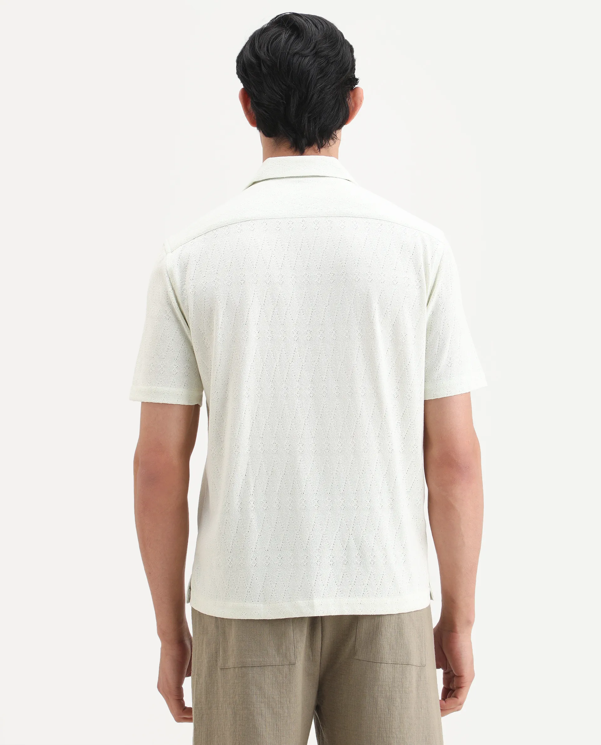 Rare Rabbit Men's Thea Flourscent Green Cotton Blend Fabric Half Sleeve Cuban Collar Relaxed Fit Jacquard Shirt - Image 7