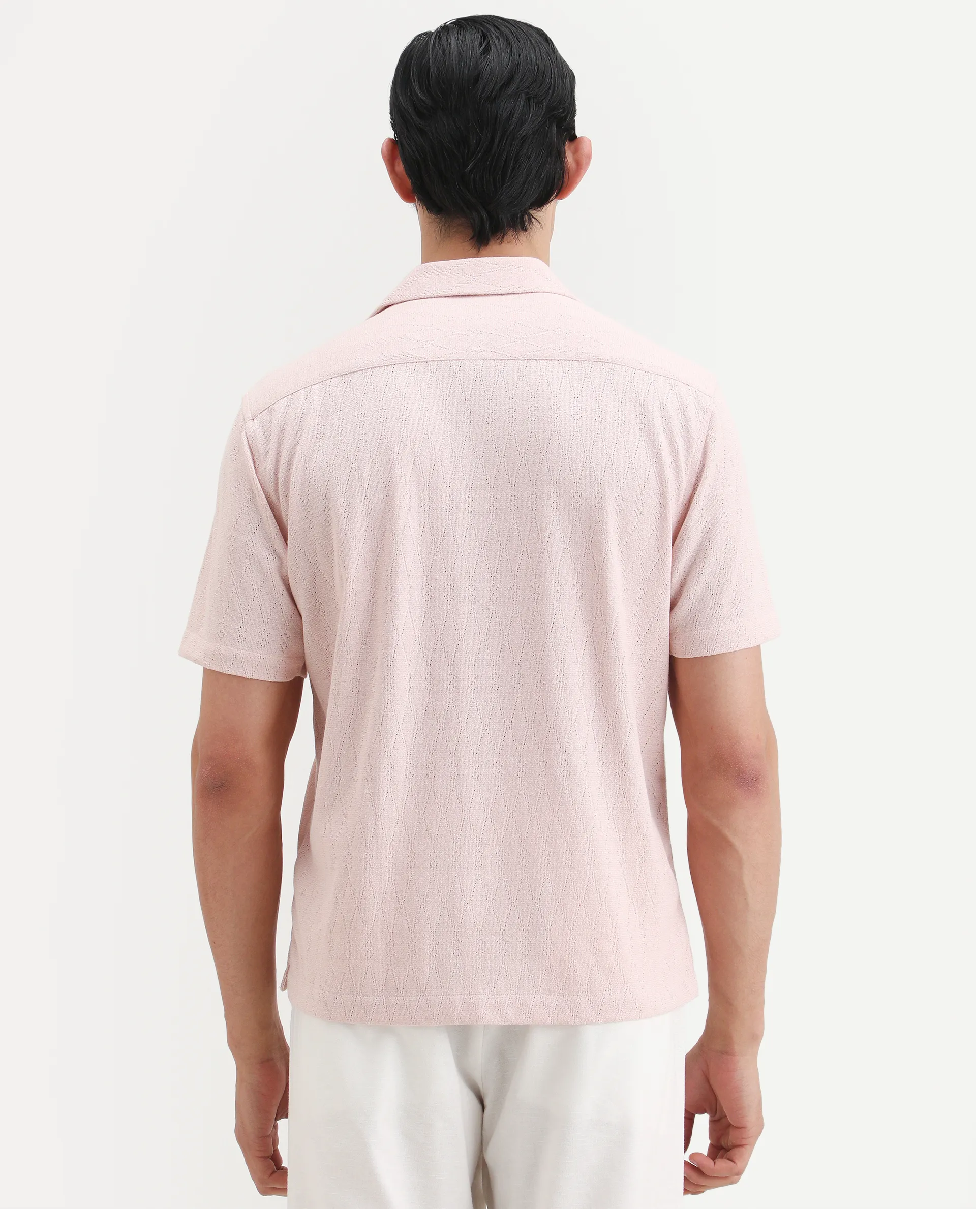 Rare Rabbit Men's Thea Light Pink Cotton Blend Fabric Half Sleeve Cuban Collar Relaxed Fit Jacquard Shirt - Image 8