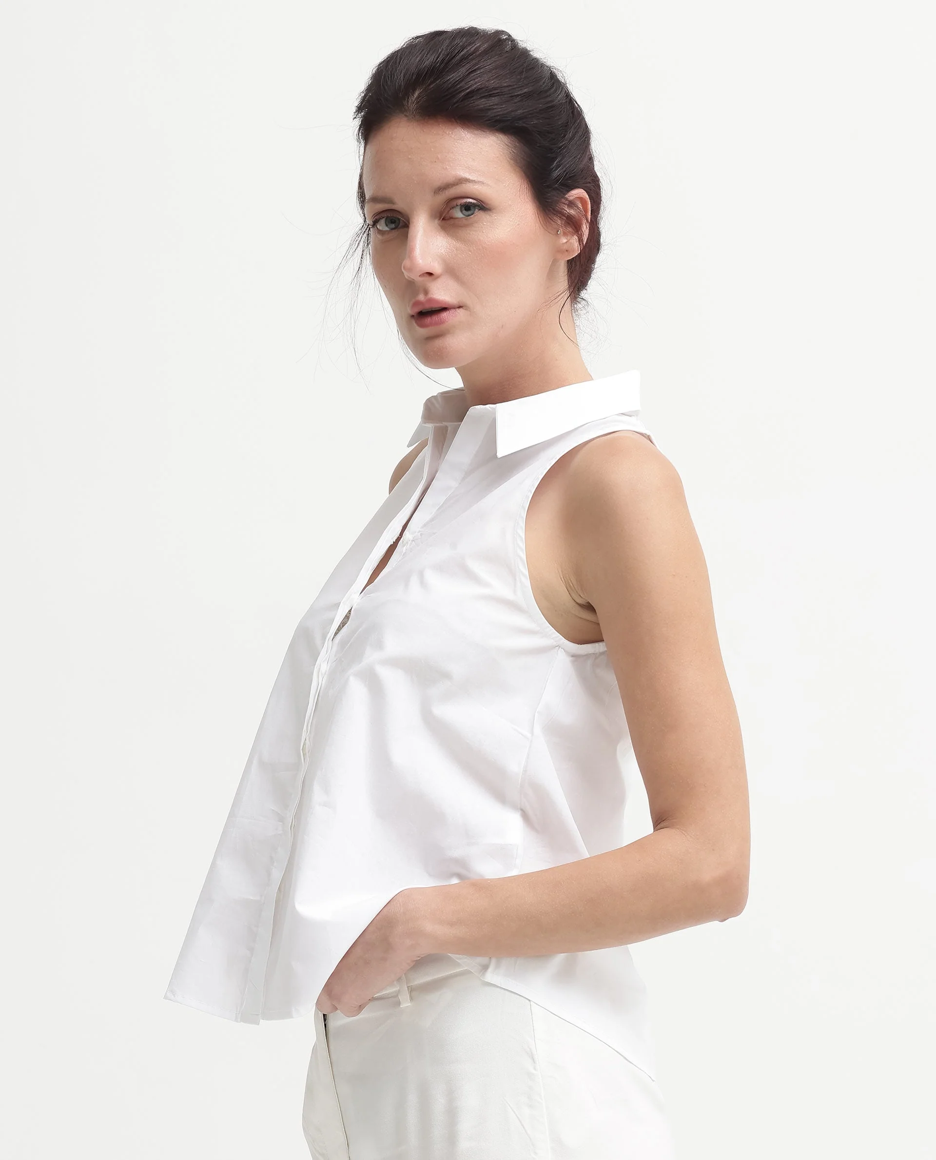 Rareism Women's Thebe White Cotton Drop Collar Plain Sleeveless Relaxed Fit Top - Image 11