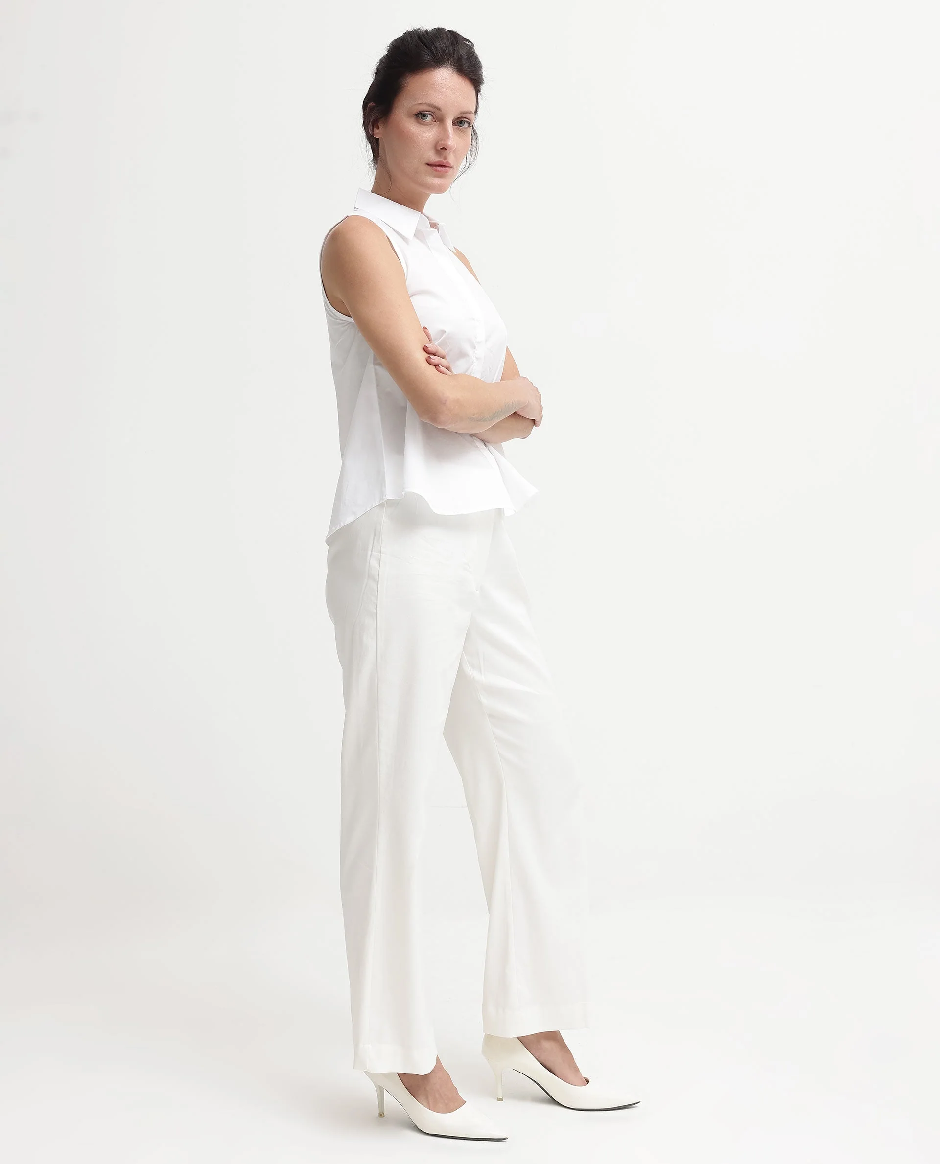 Rareism Women's Thebe White Cotton Drop Collar Plain Sleeveless Relaxed Fit Top - Image 3