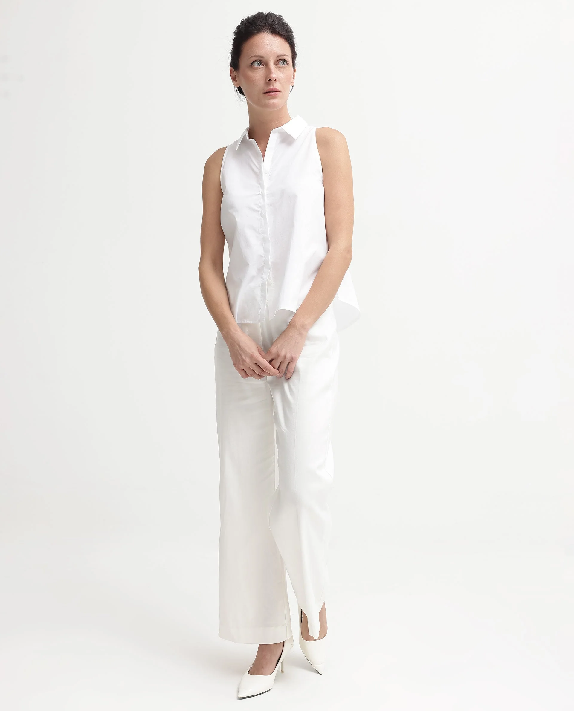 Rareism Women's Thebe White Cotton Drop Collar Plain Sleeveless Relaxed Fit Top - Image 5