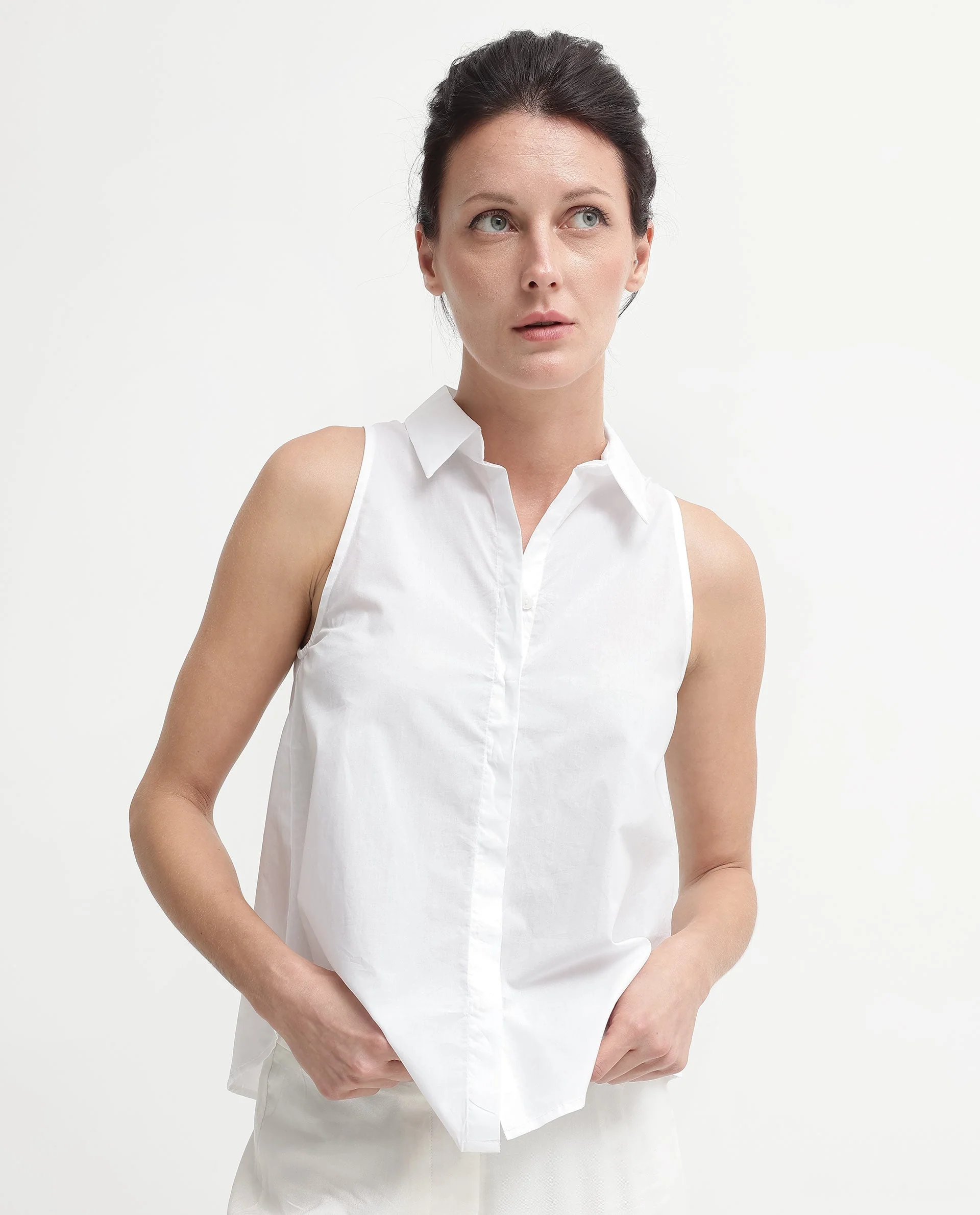 Rareism Women's Thebe White Cotton Drop Collar Plain Sleeveless Relaxed Fit Top - Image 8