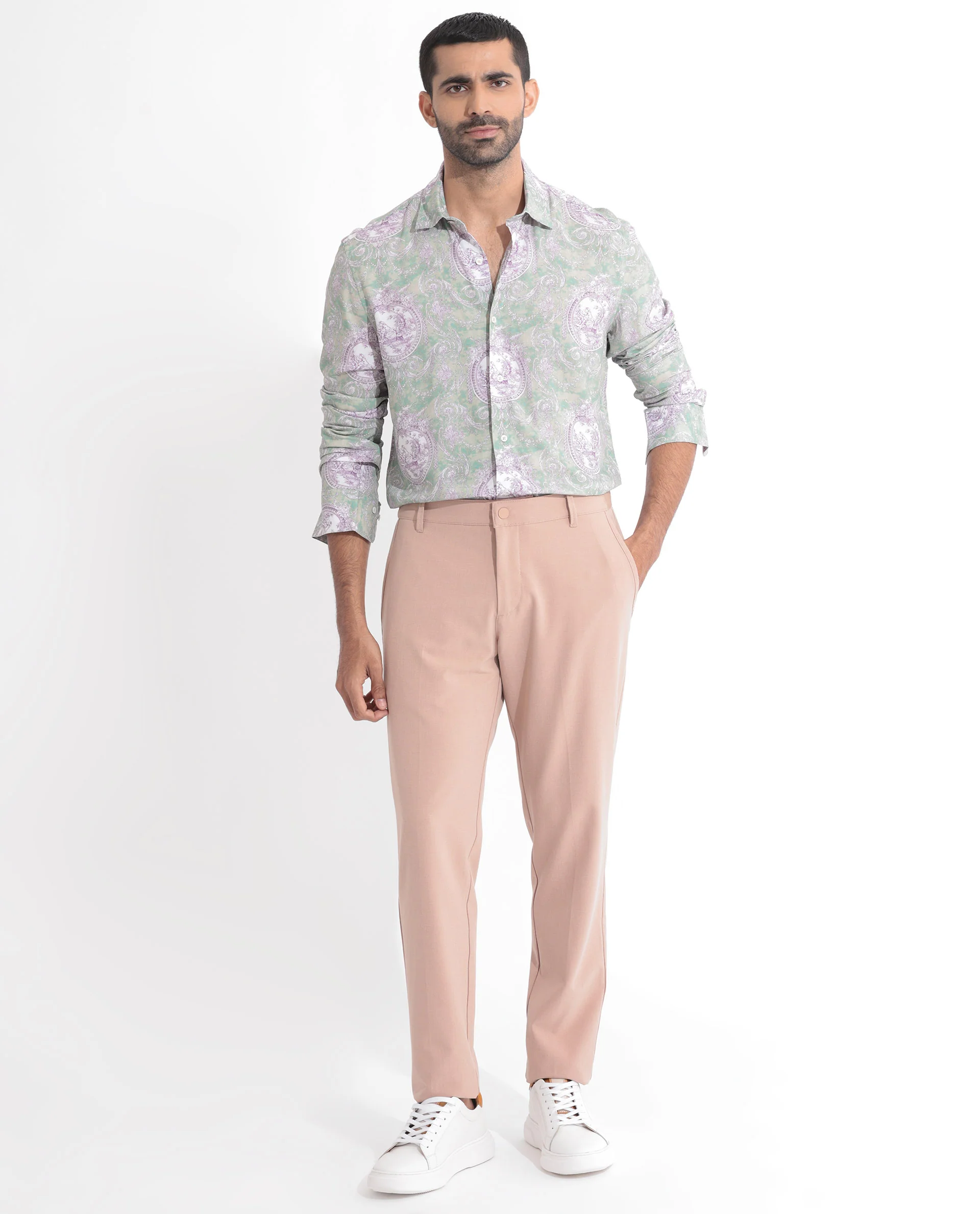 Rare Rabbit Men's Theon Dusky Green Cotton Floral Print Regular Fit Full Sleeve Collared Shirt - Image 2