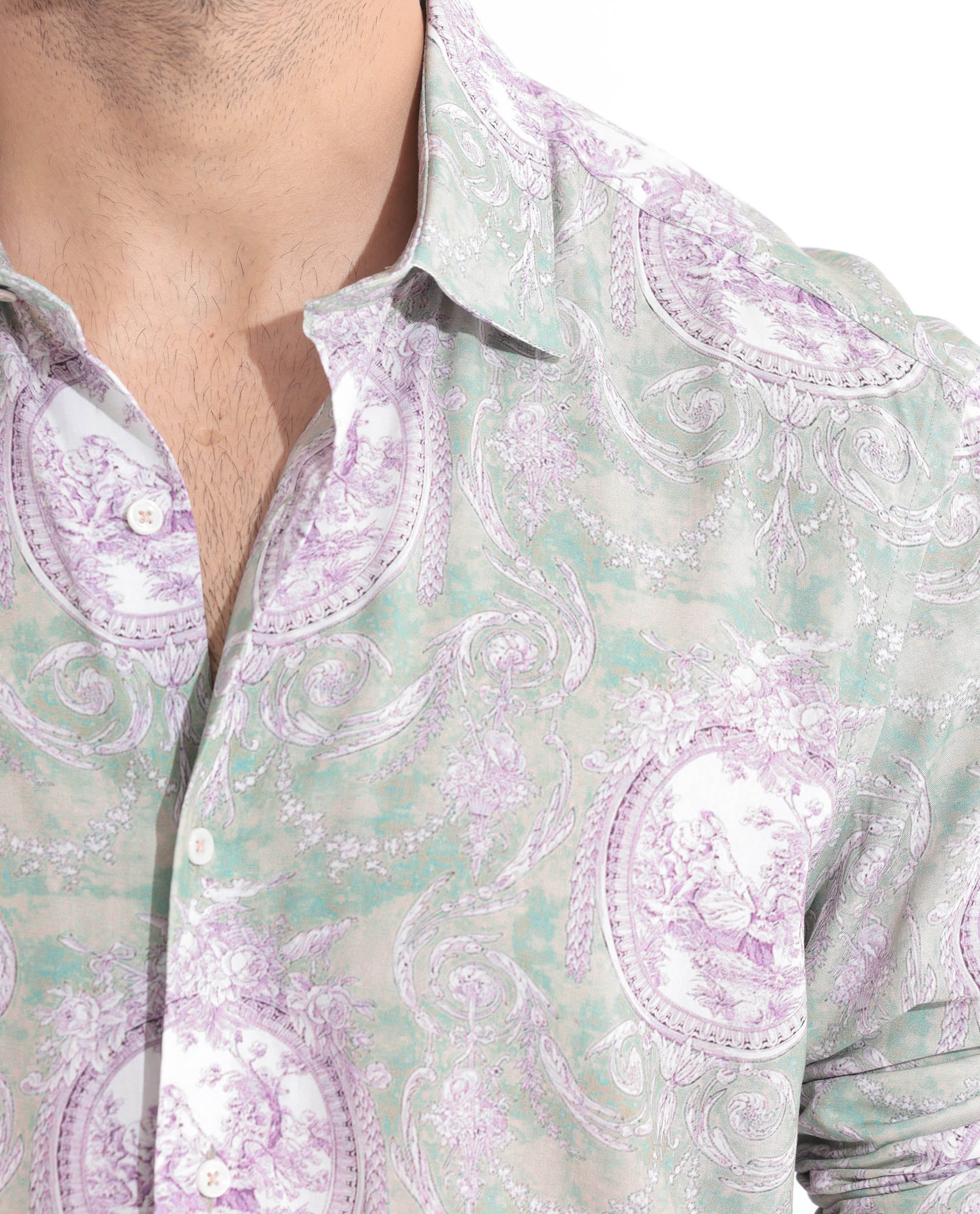Rare Rabbit Men's Theon Dusky Green Cotton Floral Print Regular Fit Full Sleeve Collared Shirt - Image 4