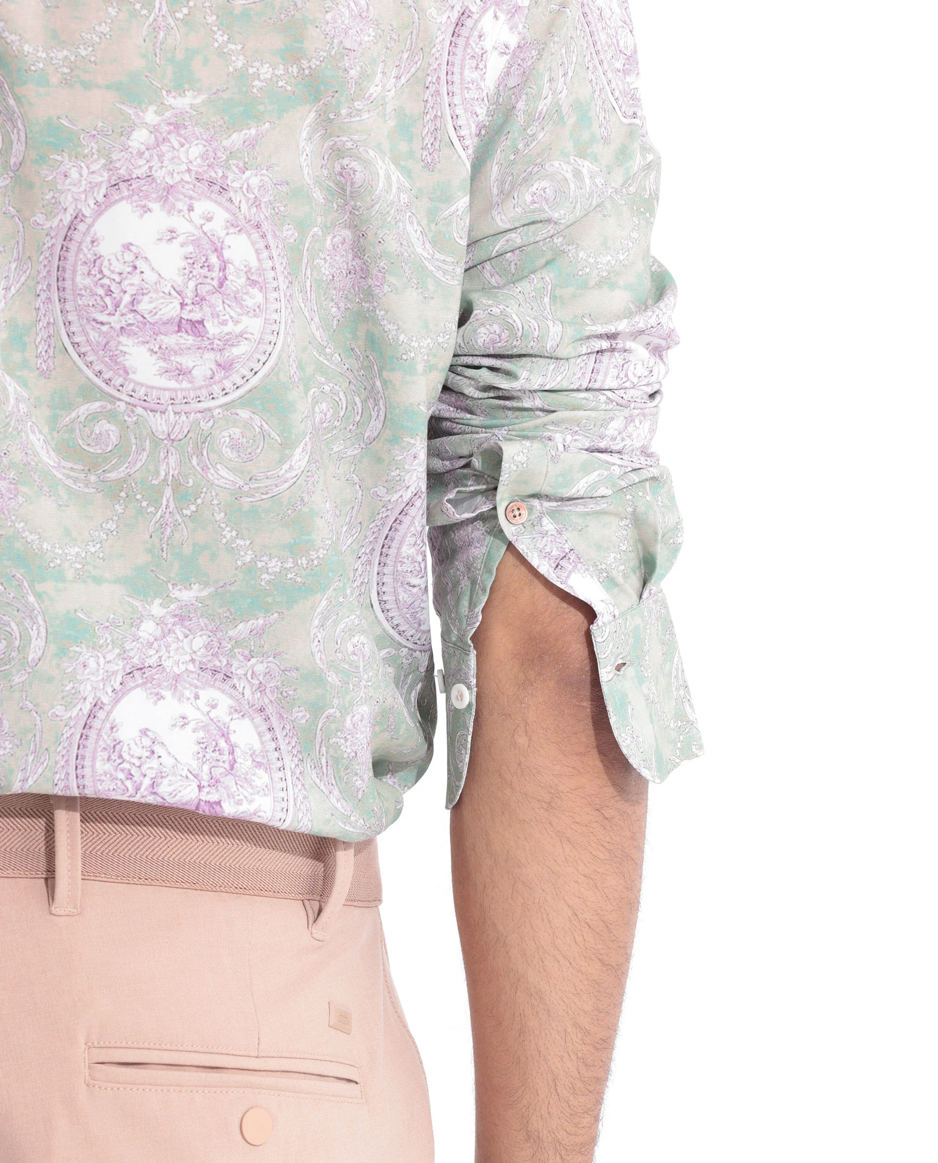 Rare Rabbit Men's Theon Dusky Green Cotton Floral Print Regular Fit Full Sleeve Collared Shirt - Image 5