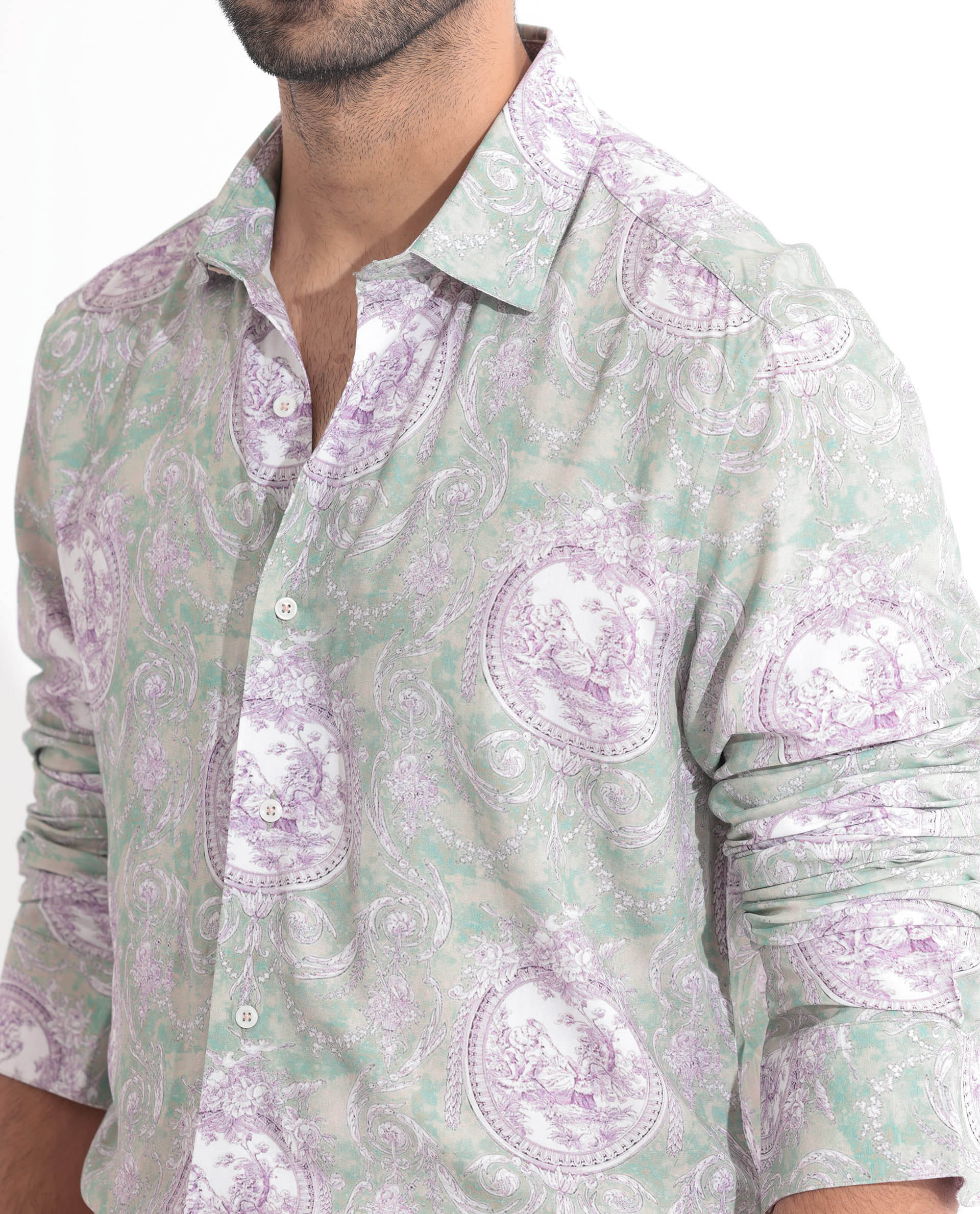 Rare Rabbit Men's Theon Dusky Green Cotton Floral Print Regular Fit Full Sleeve Collared Shirt - Image 6