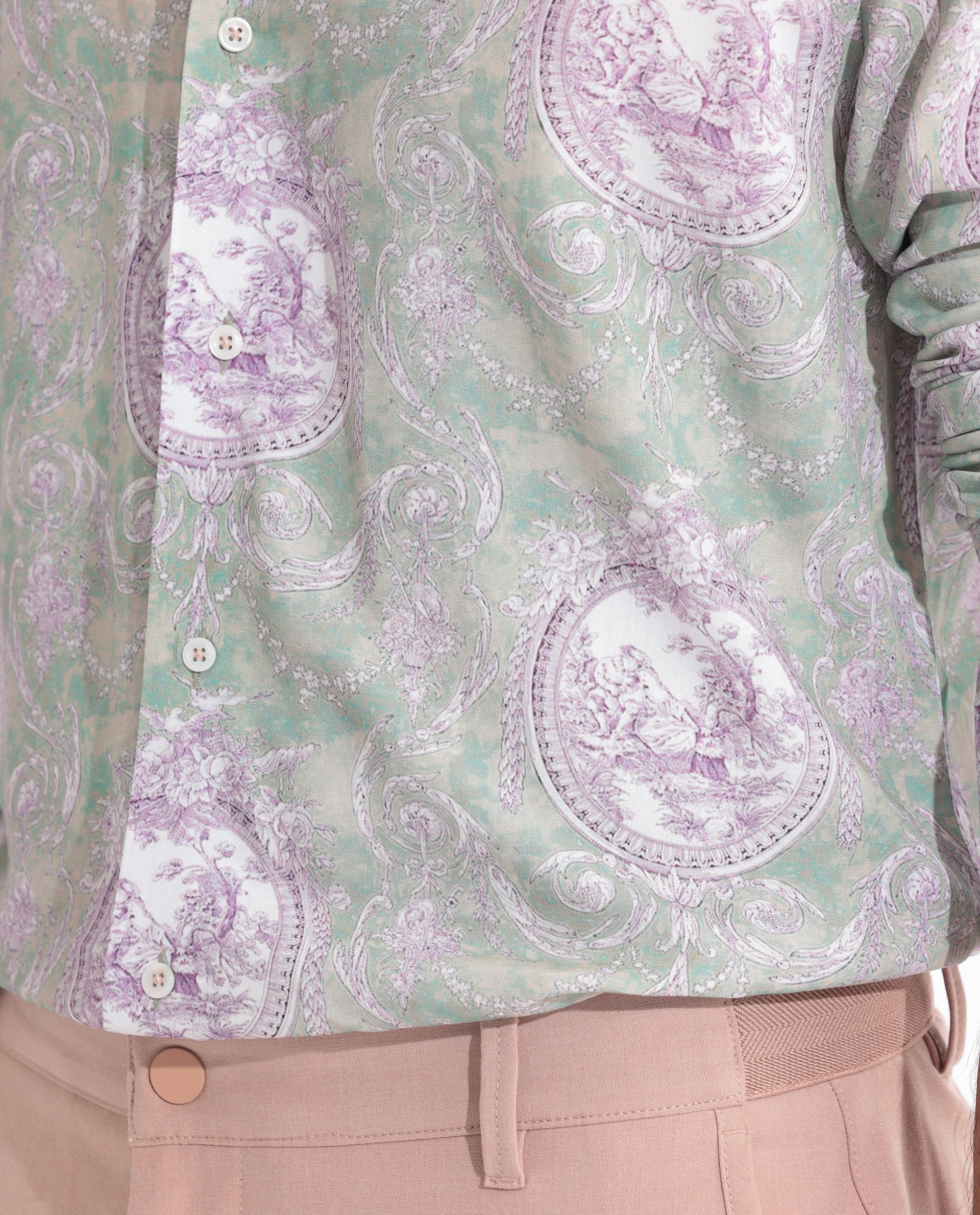 Rare Rabbit Men's Theon Dusky Green Cotton Floral Print Regular Fit Full Sleeve Collared Shirt - Image 7