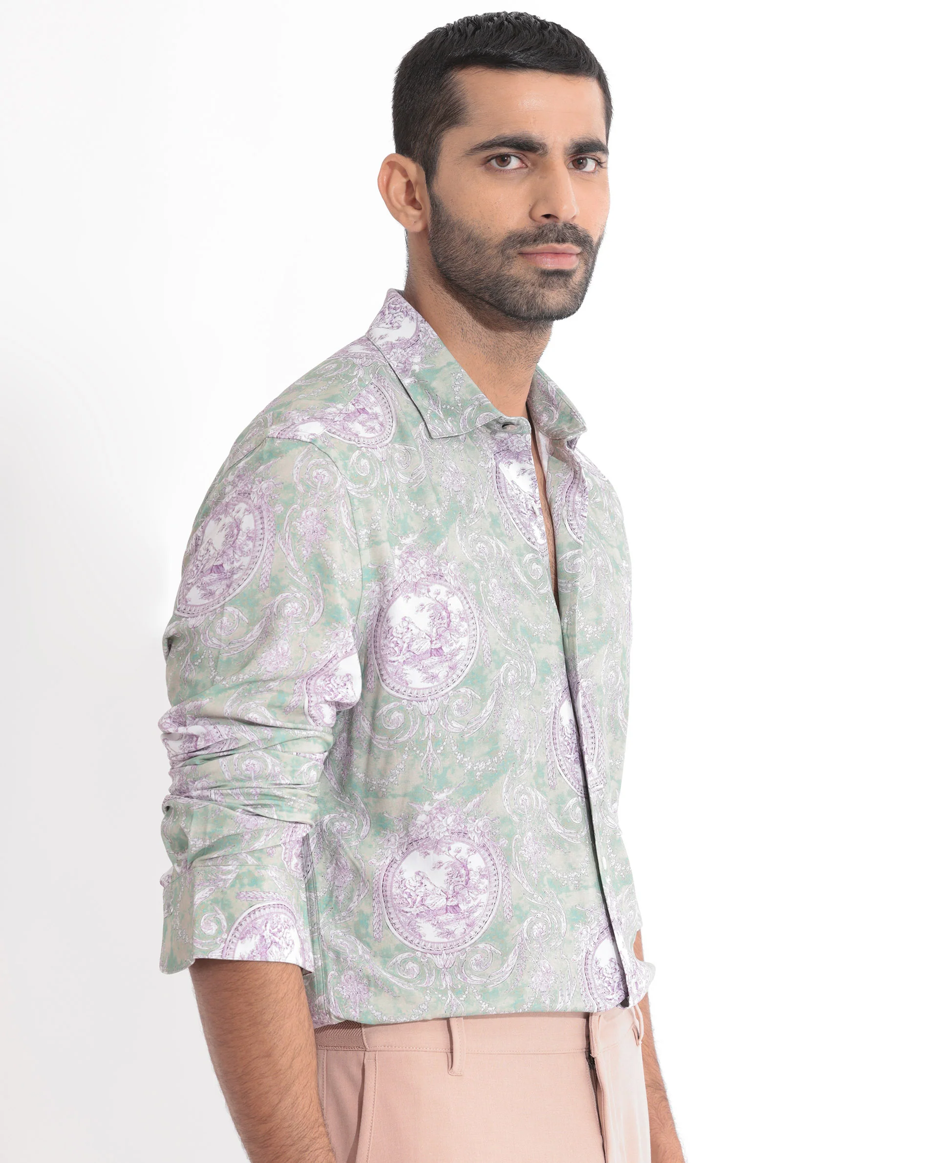 Rare Rabbit Men's Theon Dusky Green Cotton Floral Print Regular Fit Full Sleeve Collared Shirt - Image 8