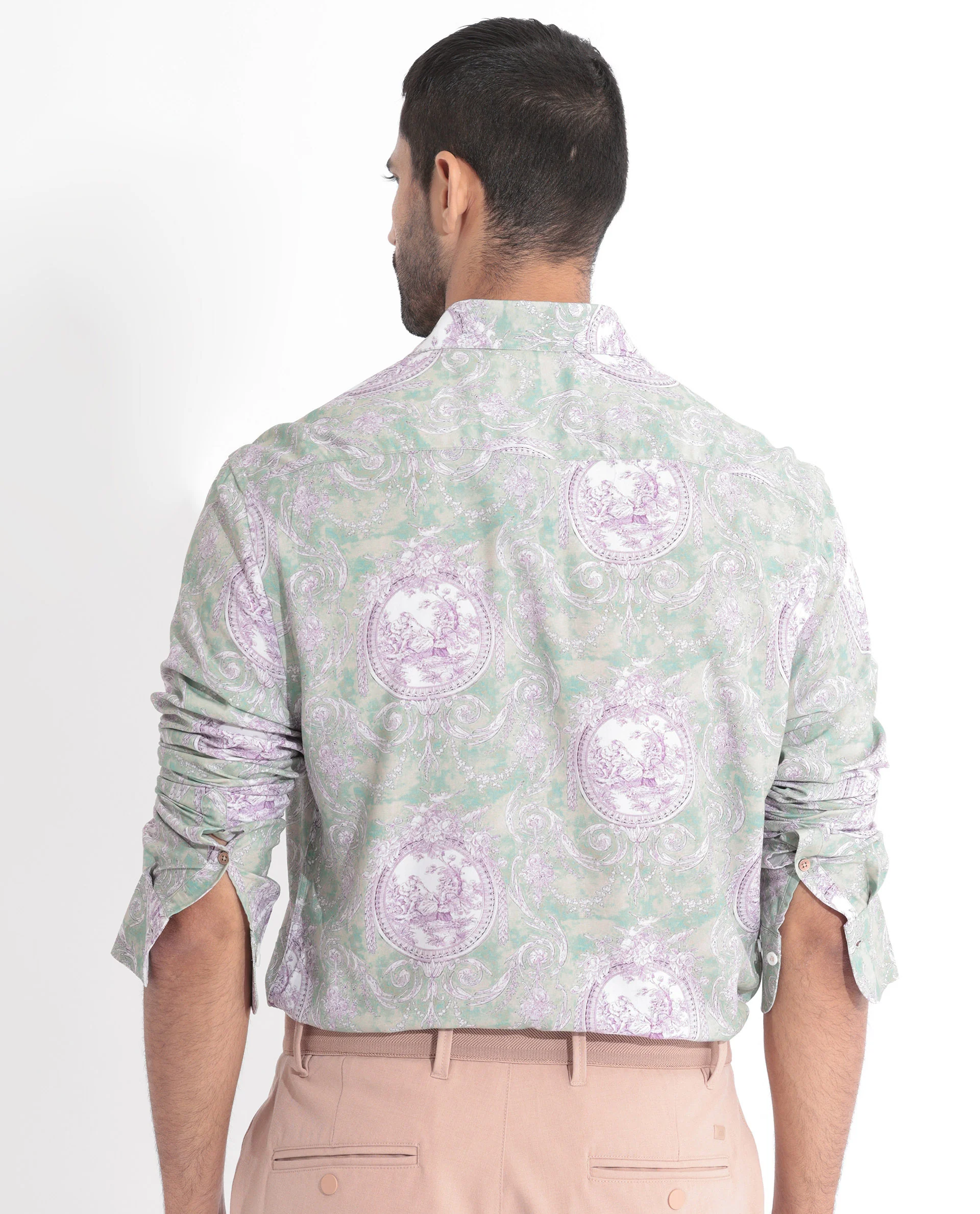 Rare Rabbit Men's Theon Dusky Green Cotton Floral Print Regular Fit Full Sleeve Collared Shirt - Image 9