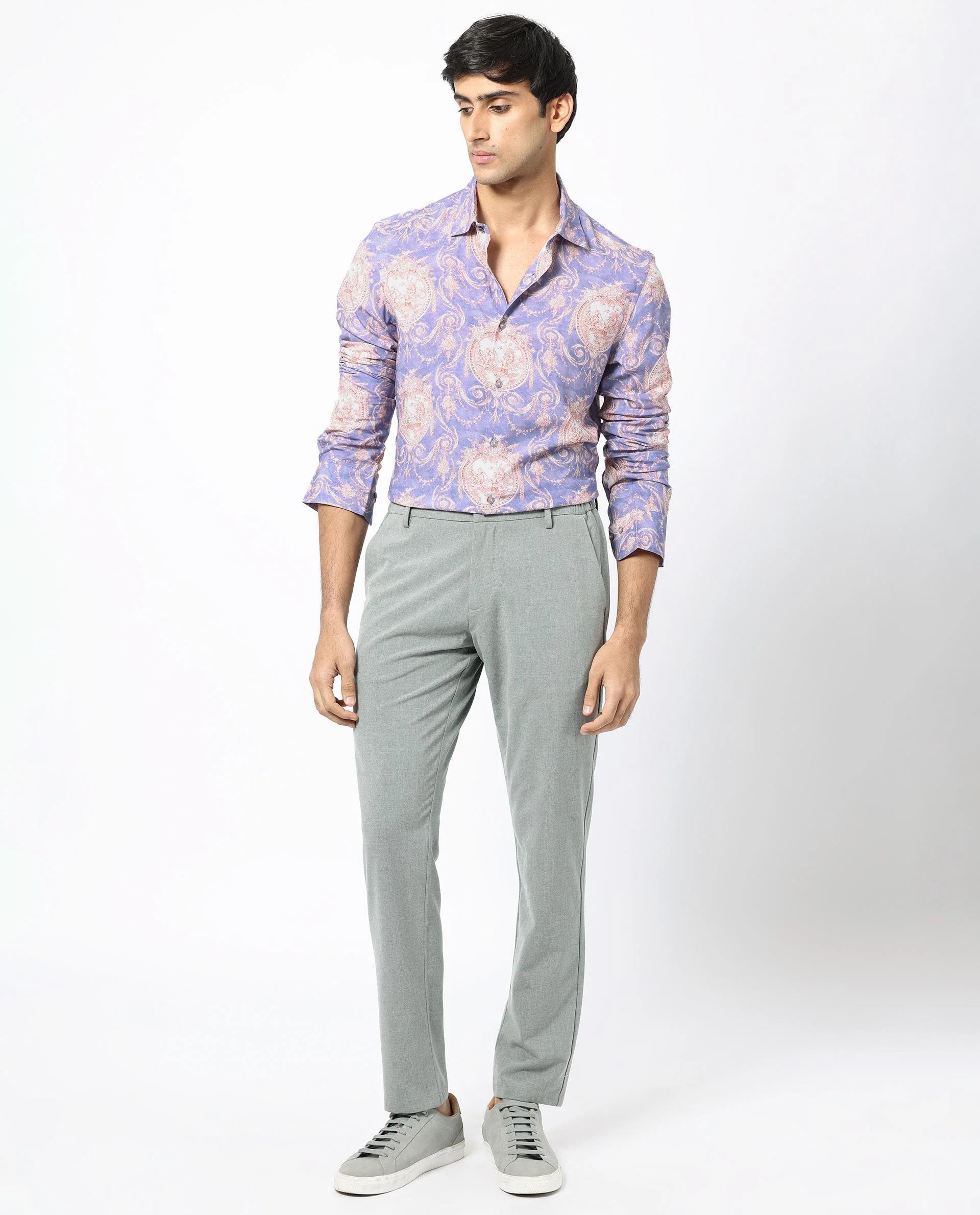 Rare Rabbit Men's Theon Dusky Purple Viscose Floral Print Regular Fit Full Sleeve Collared Shirt - Image 2