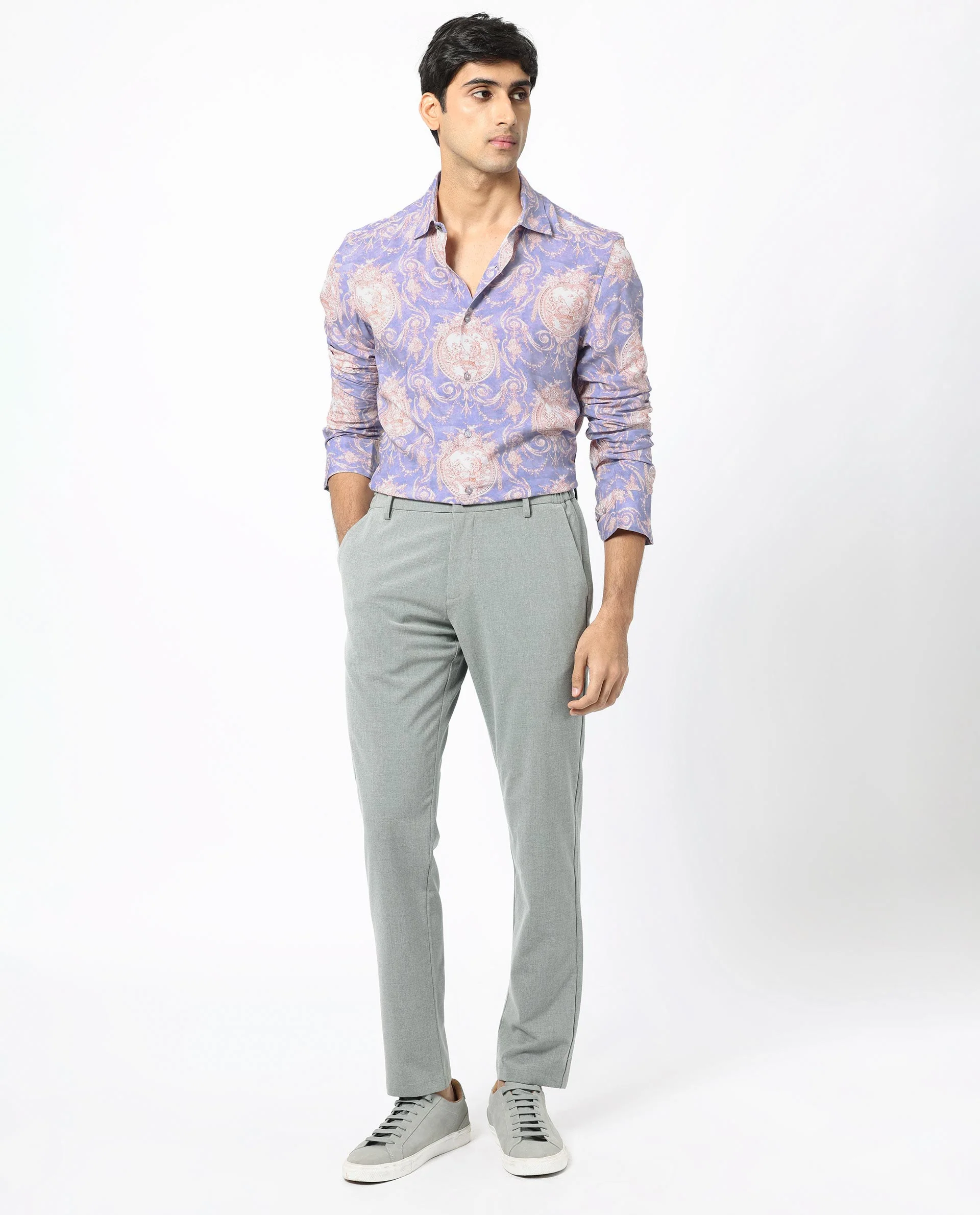Rare Rabbit Men's Theon Dusky Purple Viscose Floral Print Regular Fit Full Sleeve Collared Shirt - Image 7