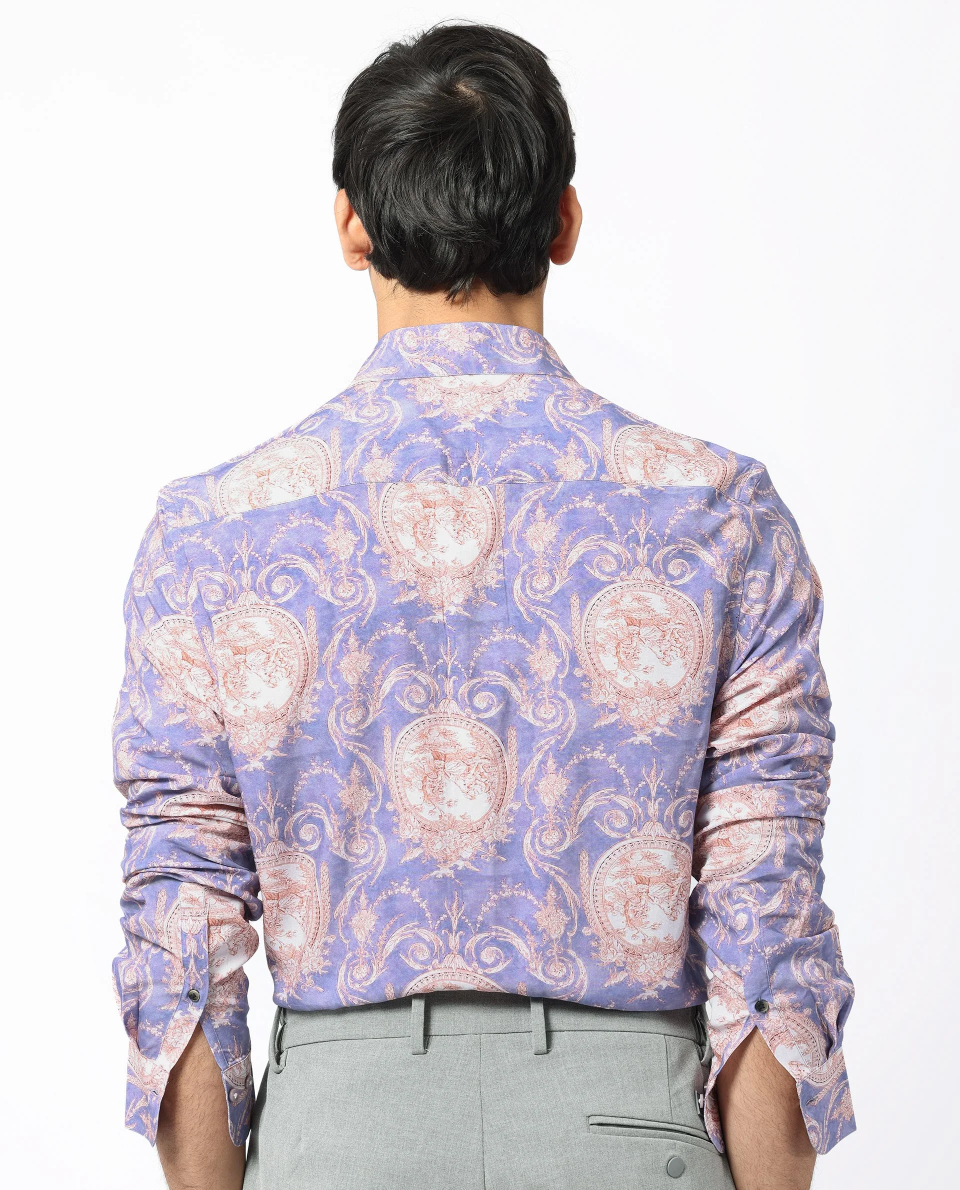 Rare Rabbit Men's Theon Dusky Purple Viscose Floral Print Regular Fit Full Sleeve Collared Shirt - Image 9